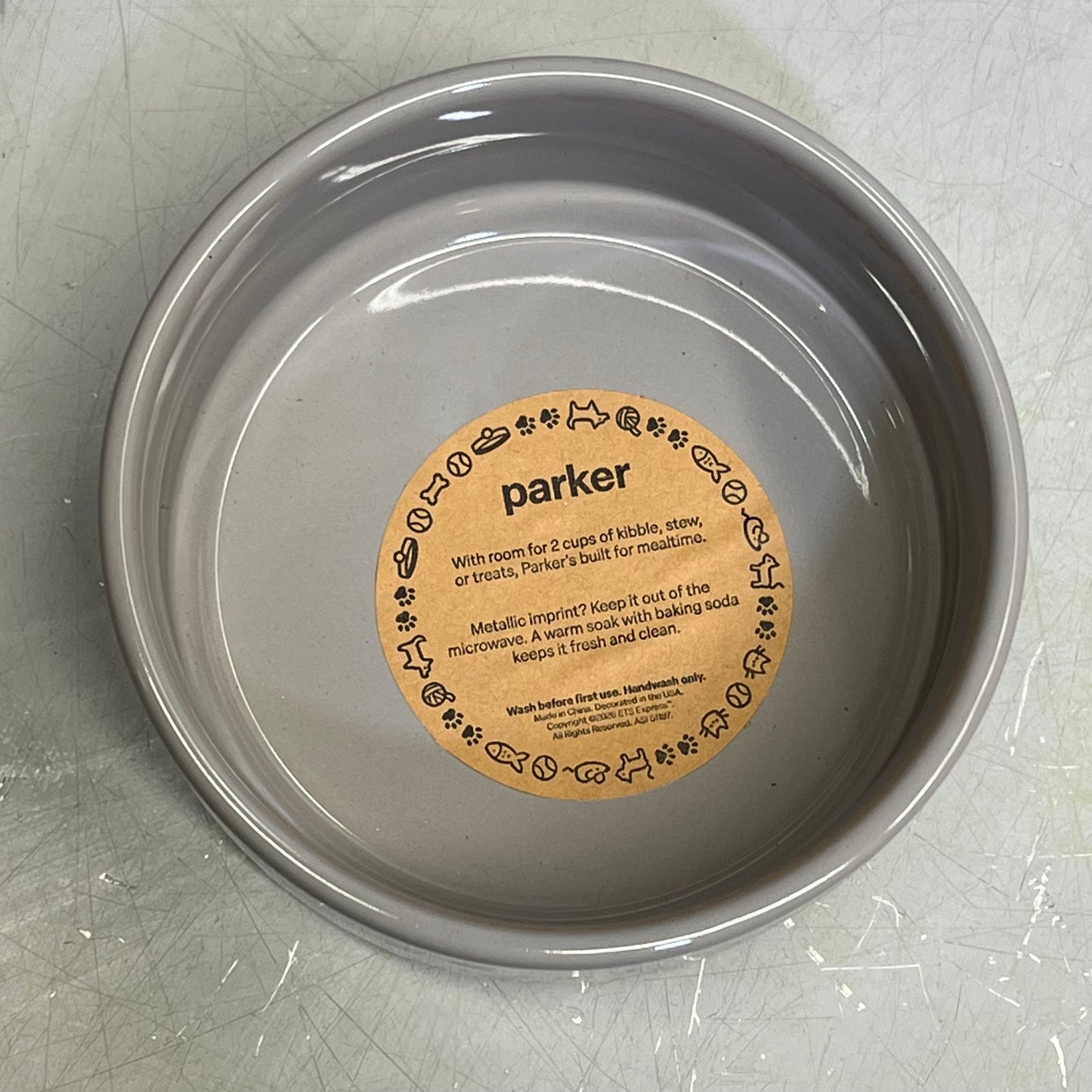 ZA@ INTERFORM (2 PACK) Ceramic Dog Feeding/Water Bowl Fits 2 Cups  Grey