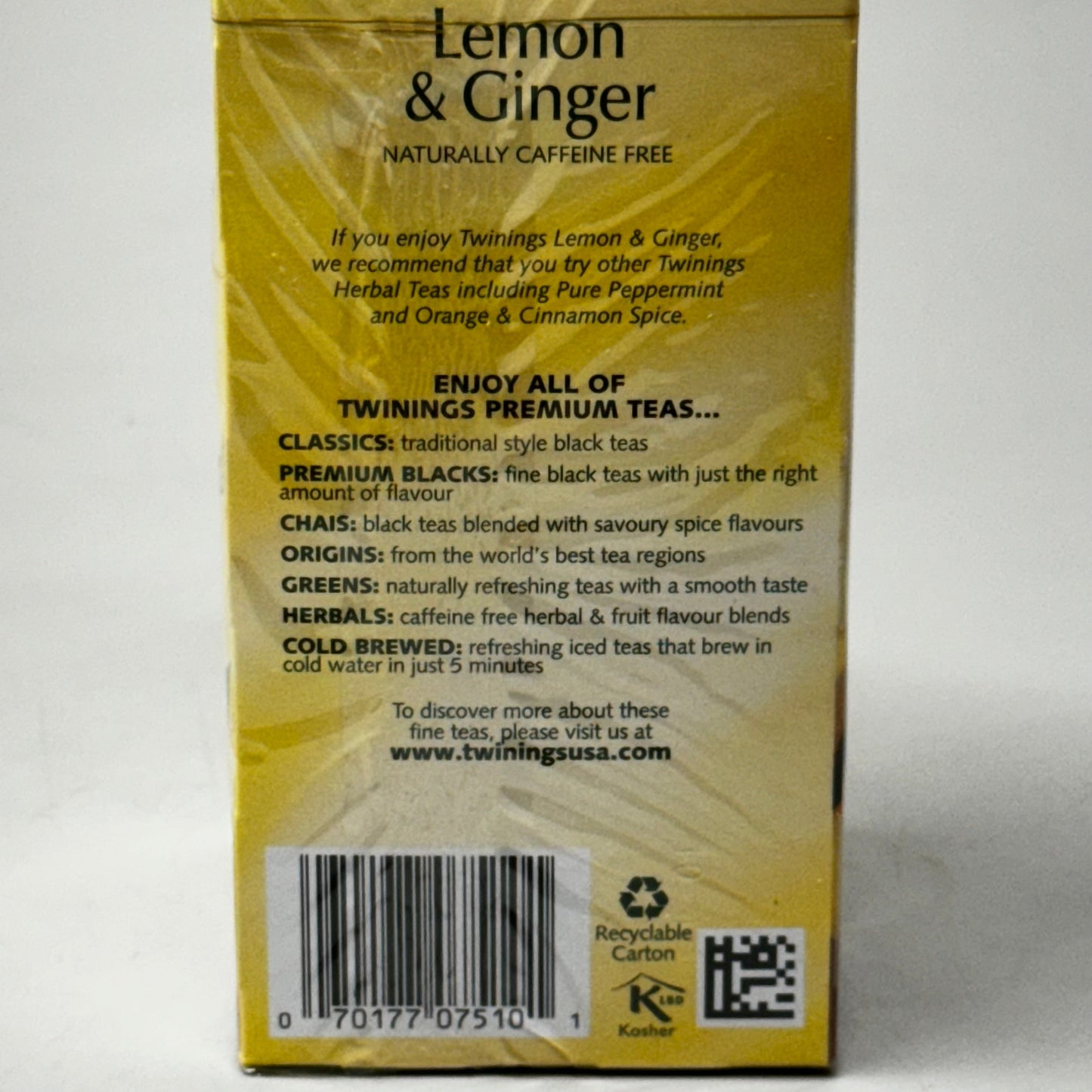 ZA@ TWININGS of London (6 PACK) Lemon & Ginger Herbal Tea 20 Bags per Box 16895 Exp 7/25 D