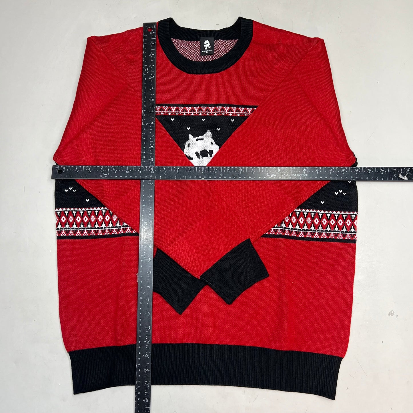 MONSTERCAT Records Holiday Intarsia Pullover Sweater Men's Sz XL Deep Red/Black