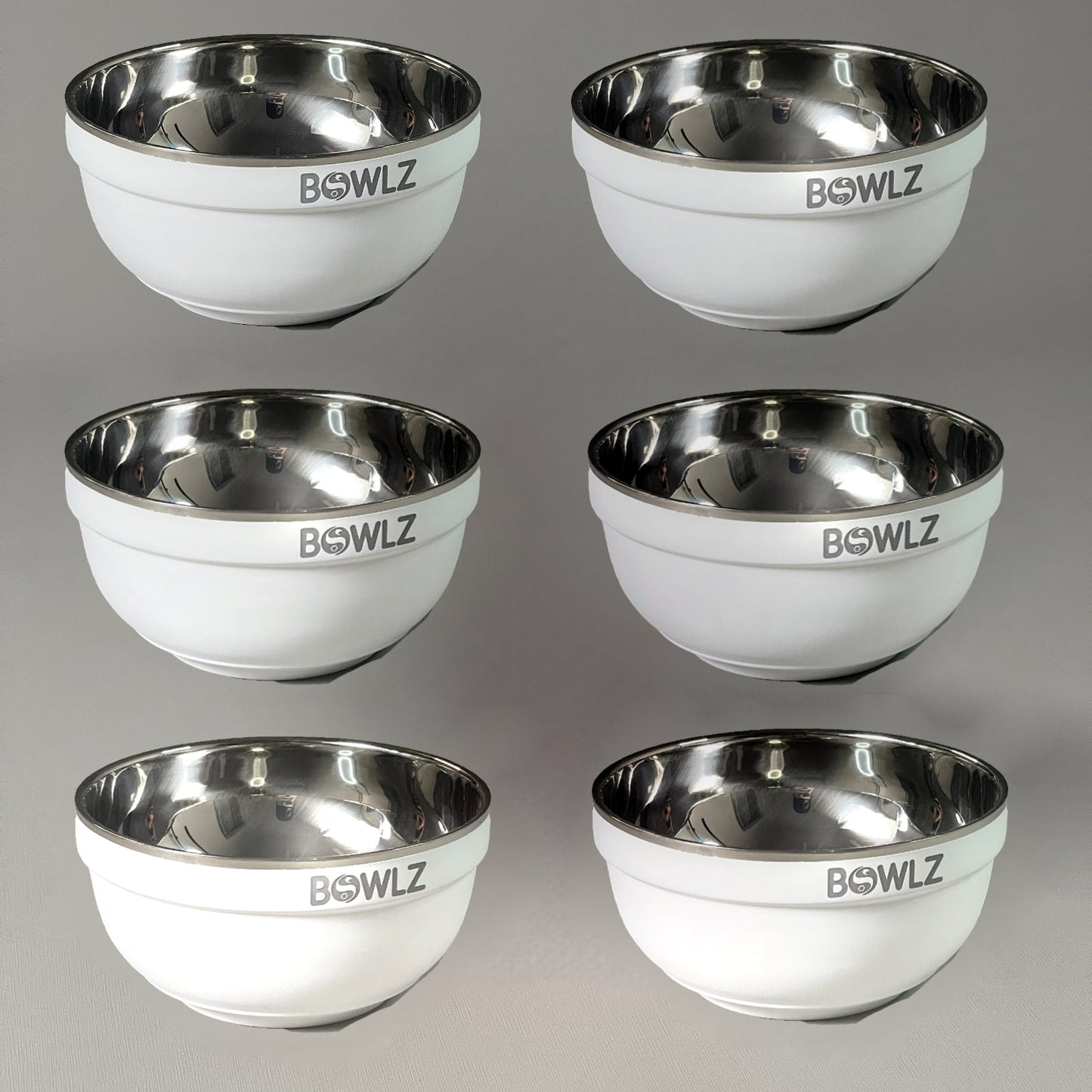 ZA@ BOWLZ Set of 6 Stainless Steel Insulated bowl 16 oz White (New) ~Keeps Ice Cream Cold!~ C