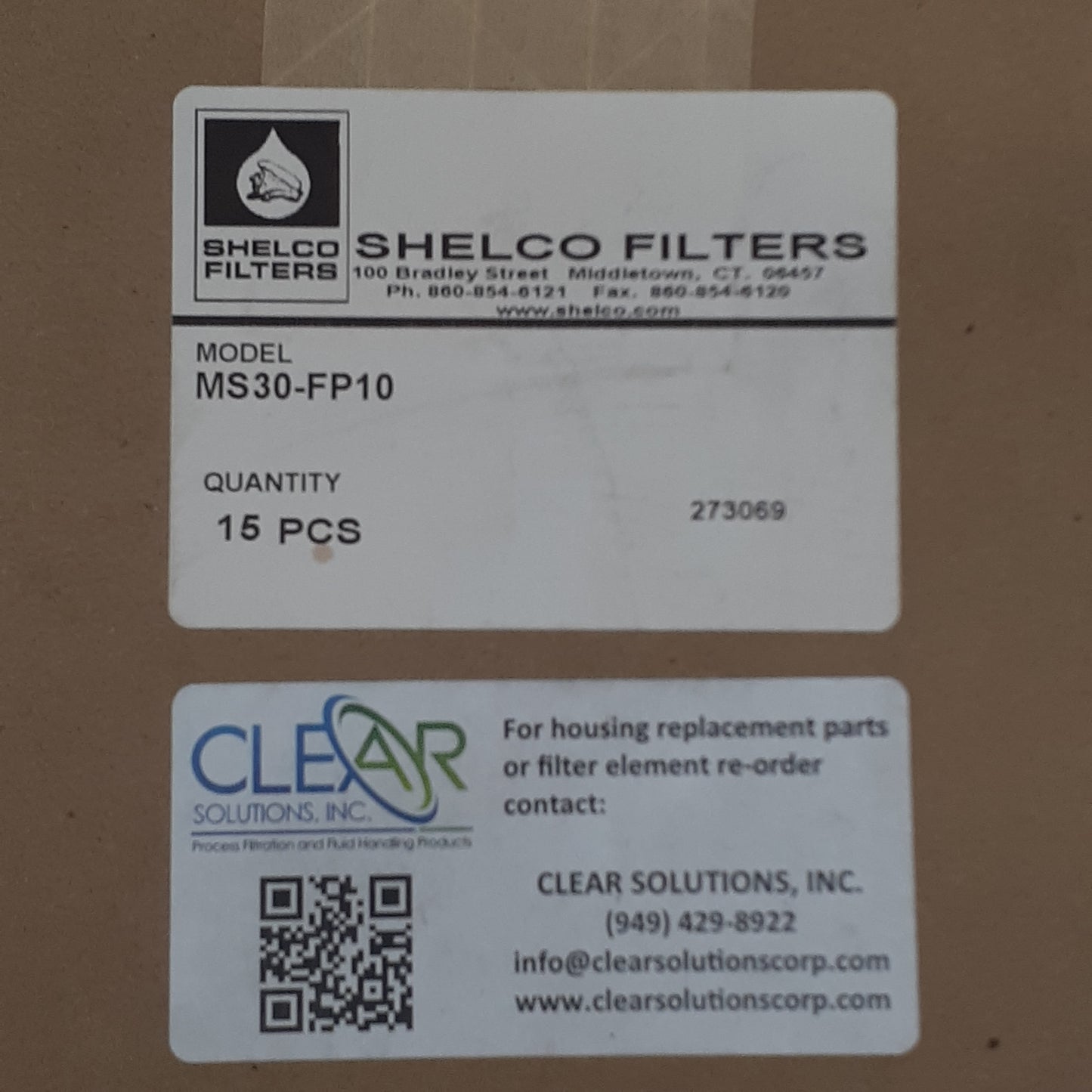 SHELCO Filters Box of 15 String Wound Polypropylene Micron Filters 30" MS30-FP10 (New)
