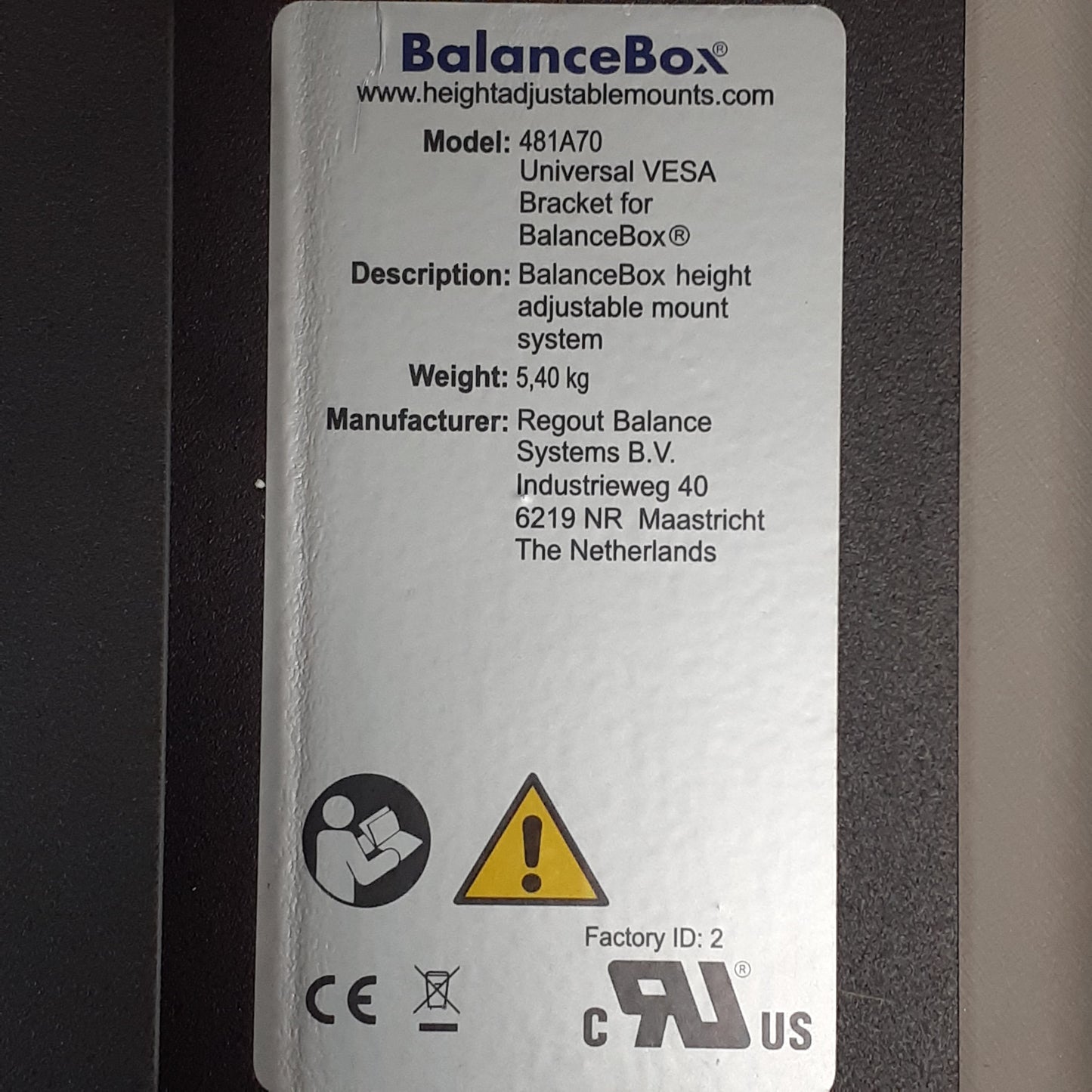 BalanceBox Universal VESA Bracket Height Adjustable Mount 481A70 (New)