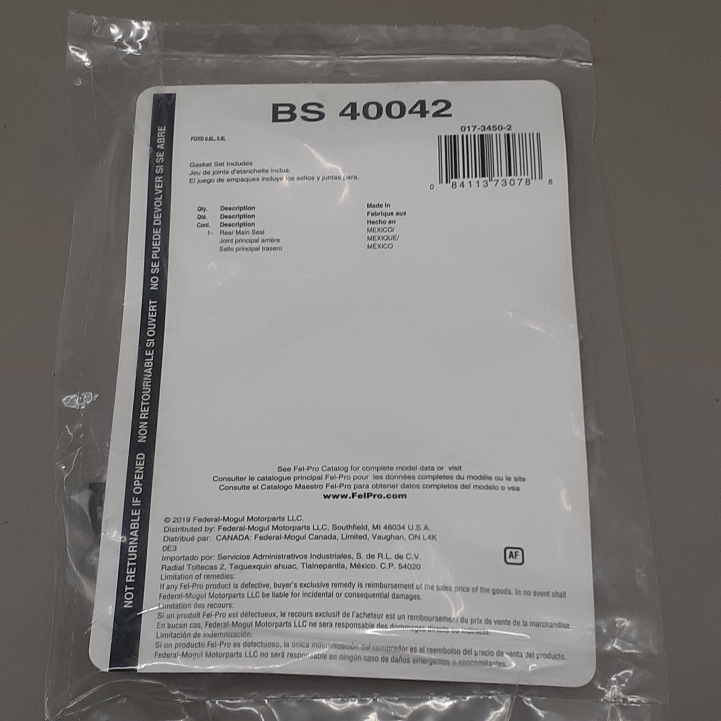 FEL-PRO Rear Main Seal Set BS40042 (New)