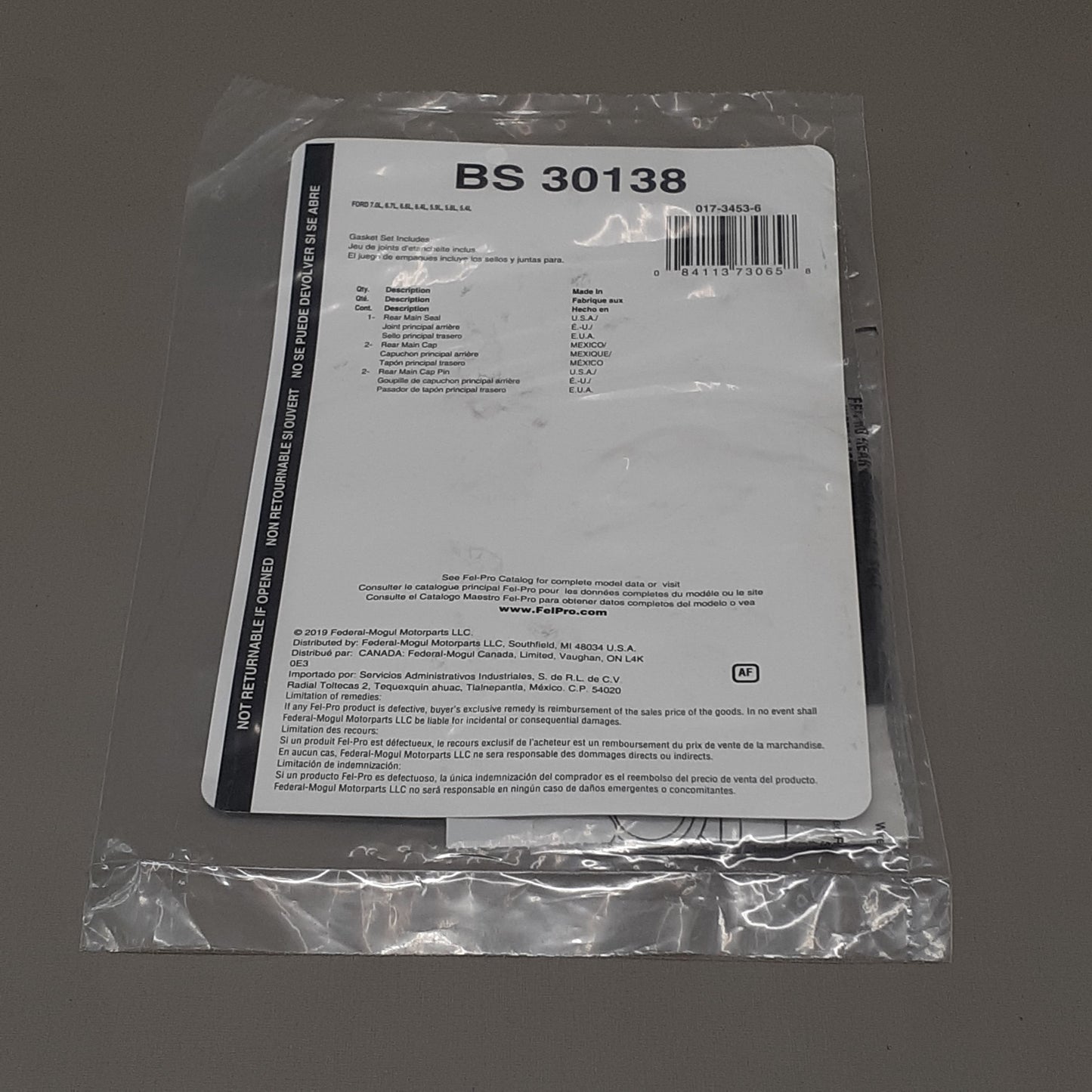 FEL-PRO Rear Main Seal Set BS30138 (New)