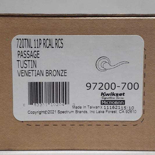 KWIKSET Tustin Passage Door Lever, Non-Locking Handle (Hall, Closet Doors) Venitian Bronze 97200-700
