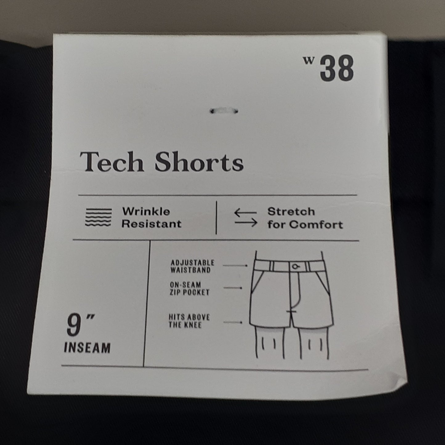 GOODFELLOW & CO. 9" Inseam Wrinkle Resistant Tech Shorts Sz 38 Black (New)