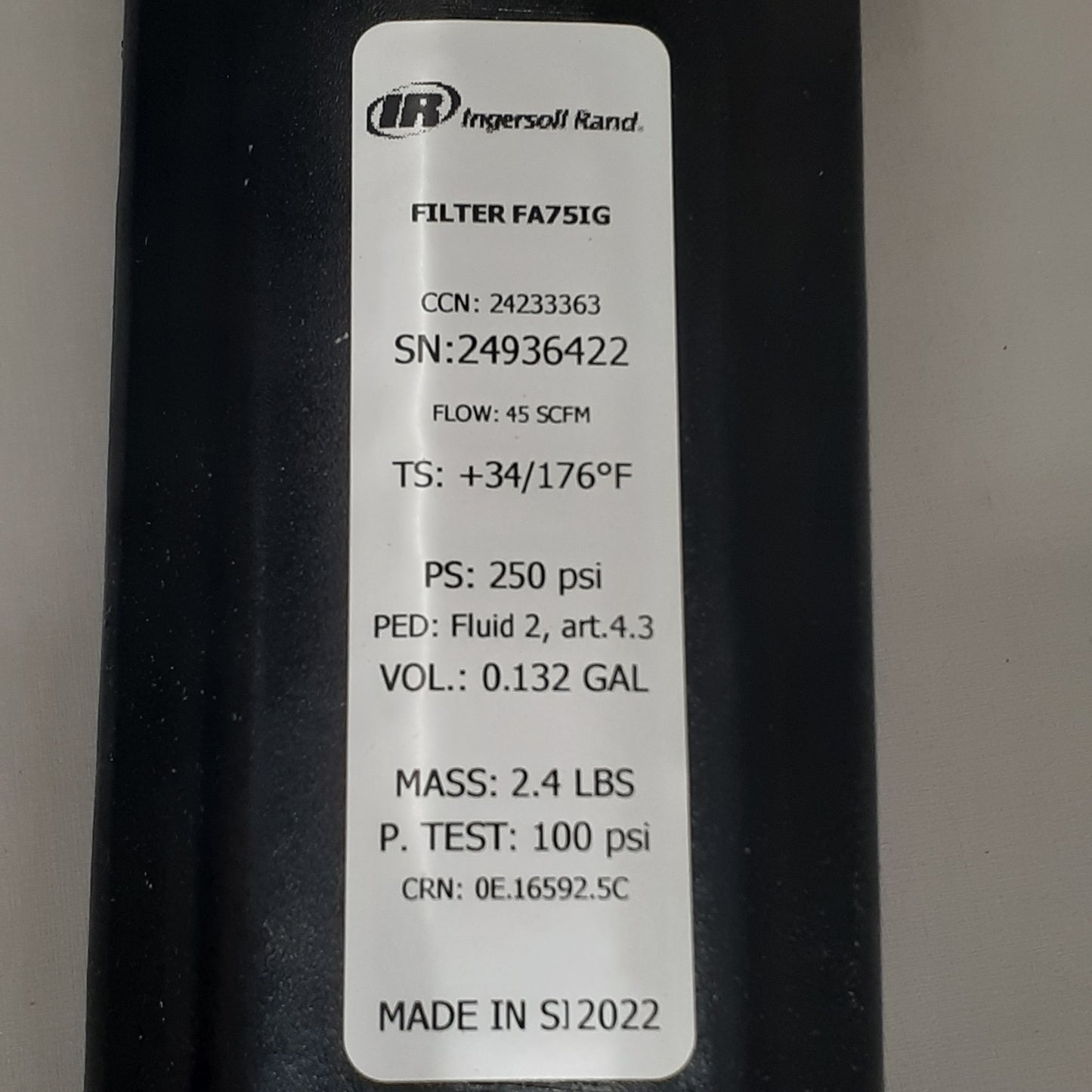 INGERSOLL RAND General Purpose Filter 1/2" NPT 250 psi Max Op Pressure Black 24233363 (New Other)