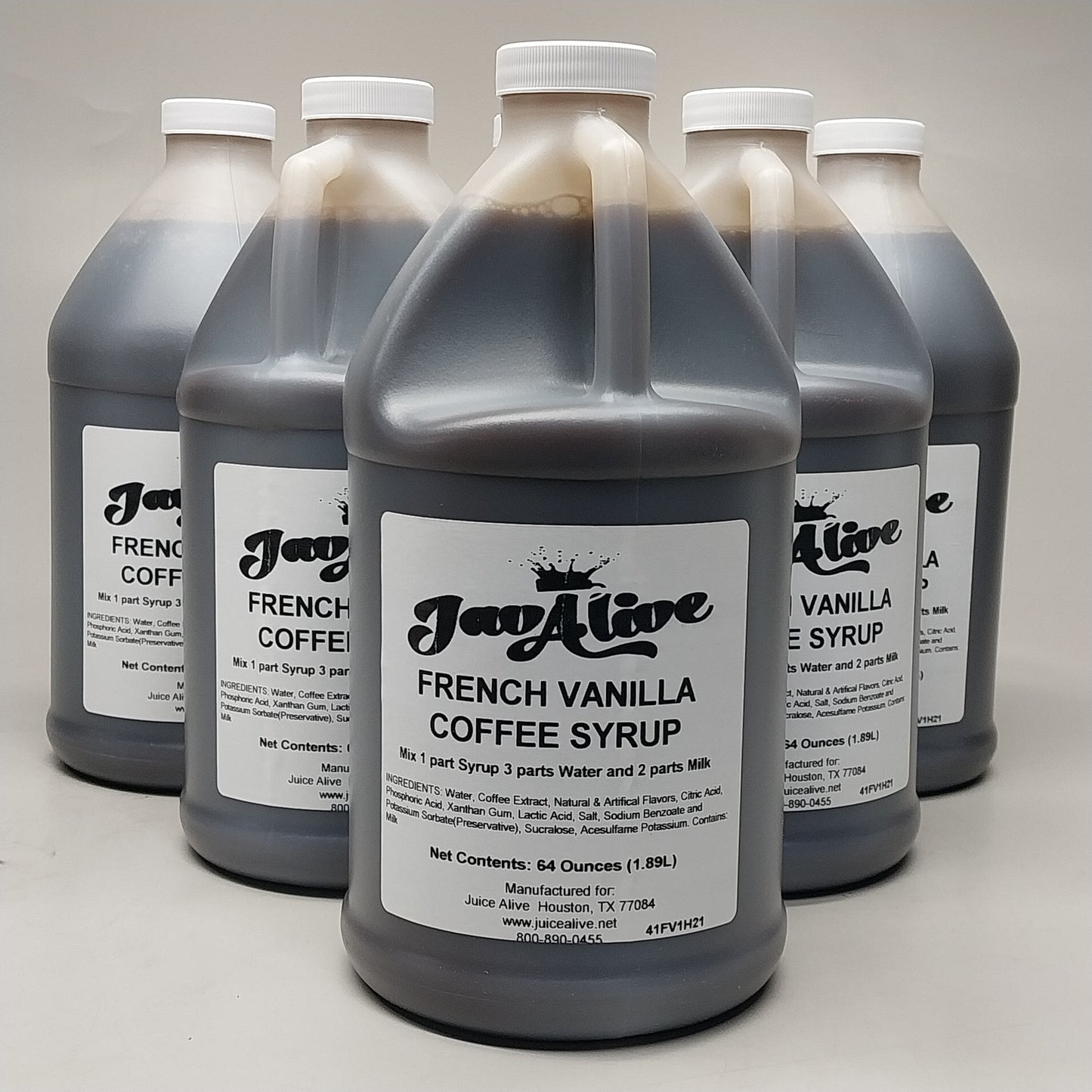 JAVALIVE (6 PACK) French Vanilla Coffee Syrup 64 oz each BB 08/26