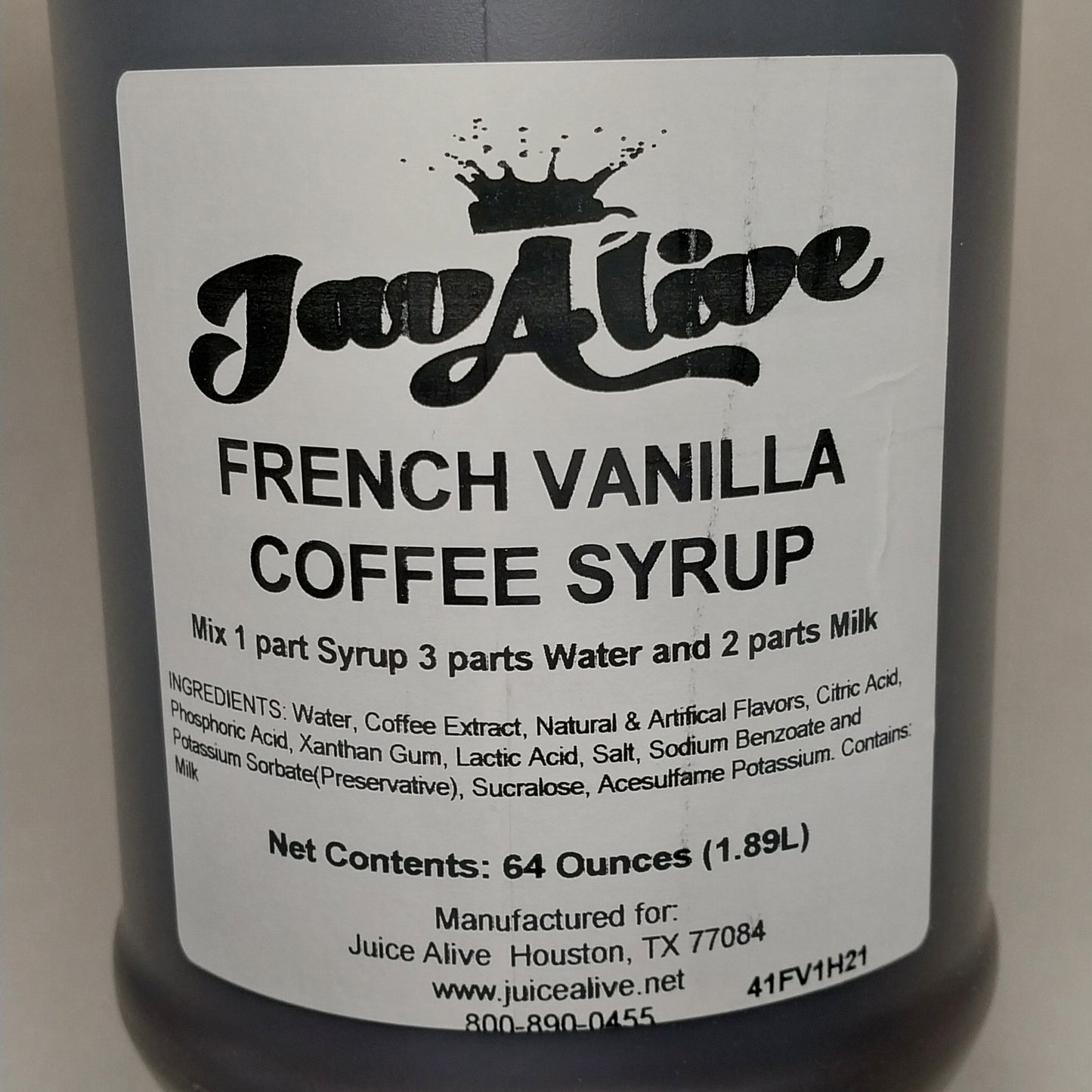 JAVALIVE (6 PACK) French Vanilla Coffee Syrup 64 oz each BB 08/26