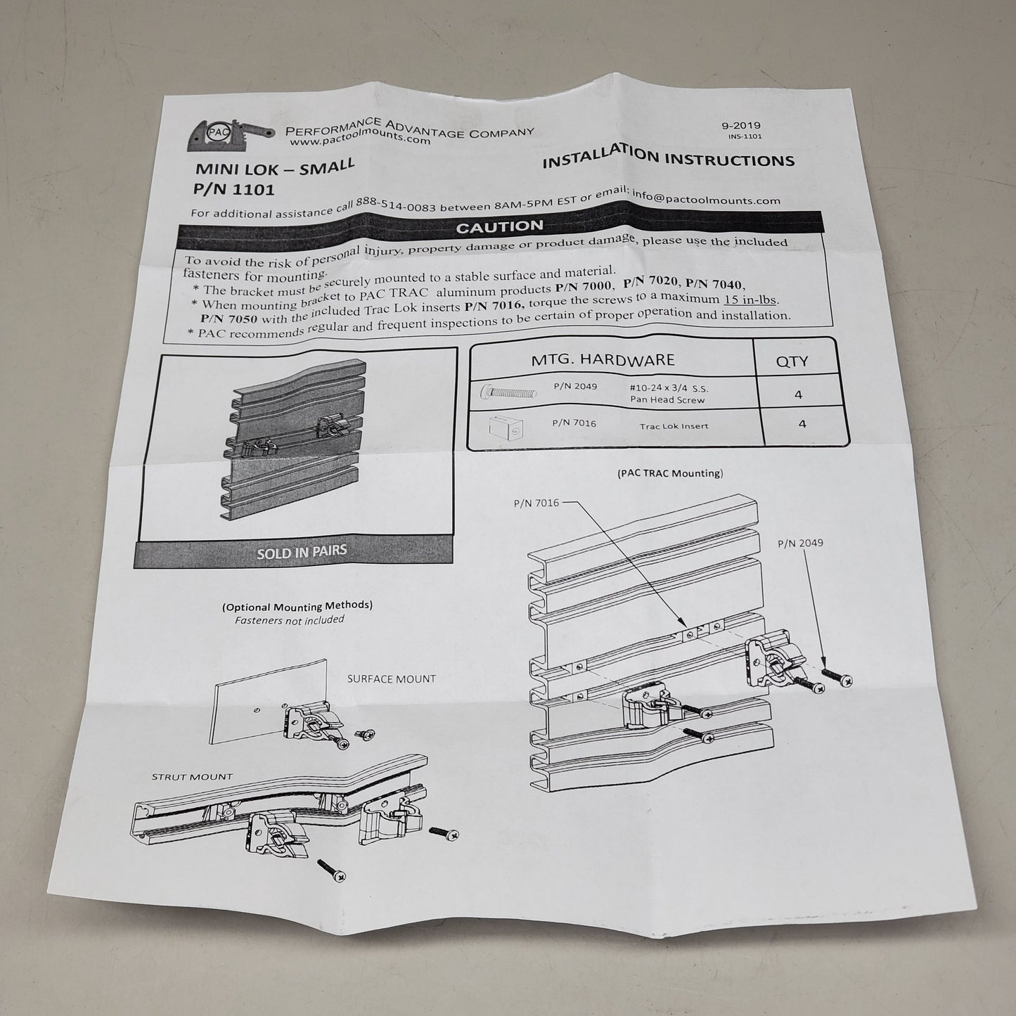 PAC Tool Mounts Mini Lok Small Black Mounting Hardware 1101