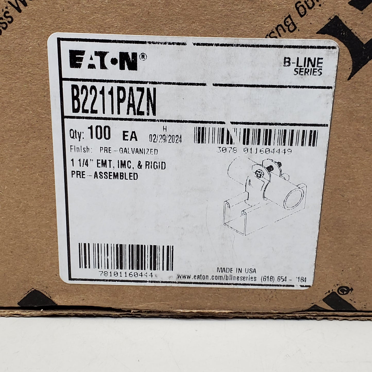 EATON (100 PACK) EMT,IMC & Rigid Conduit Pipe Clamp 1-1/4" B-Line Series B2211PAZN