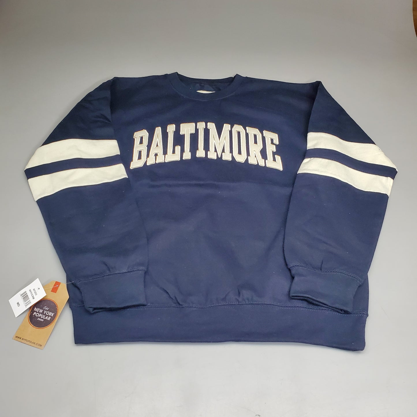 NEW YORK POPULAR Baltimore Crew Neck Pullover Sweater Navy Blue SZ L NY253