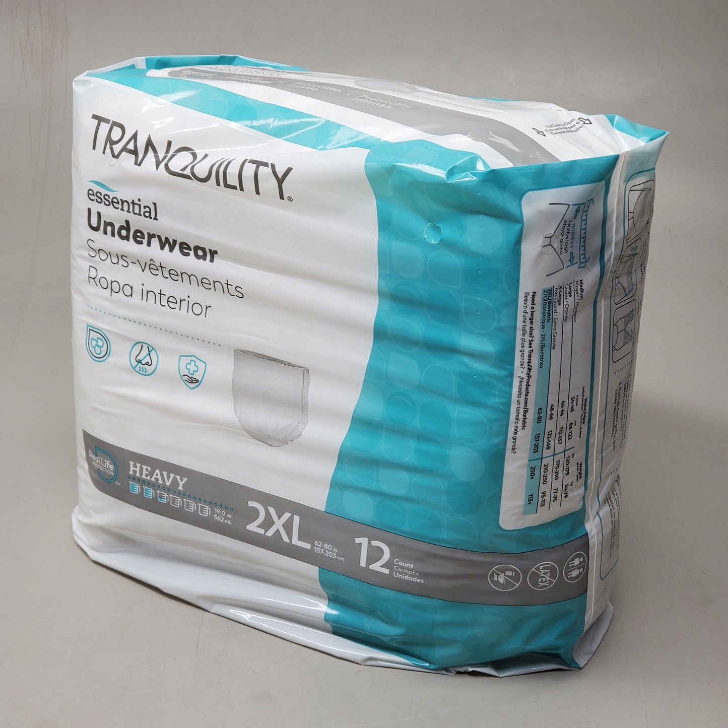 TRANQUILITY 12PK! Essential Adult Absorbent Underwear Heavy Protection SZ 2XL 2608