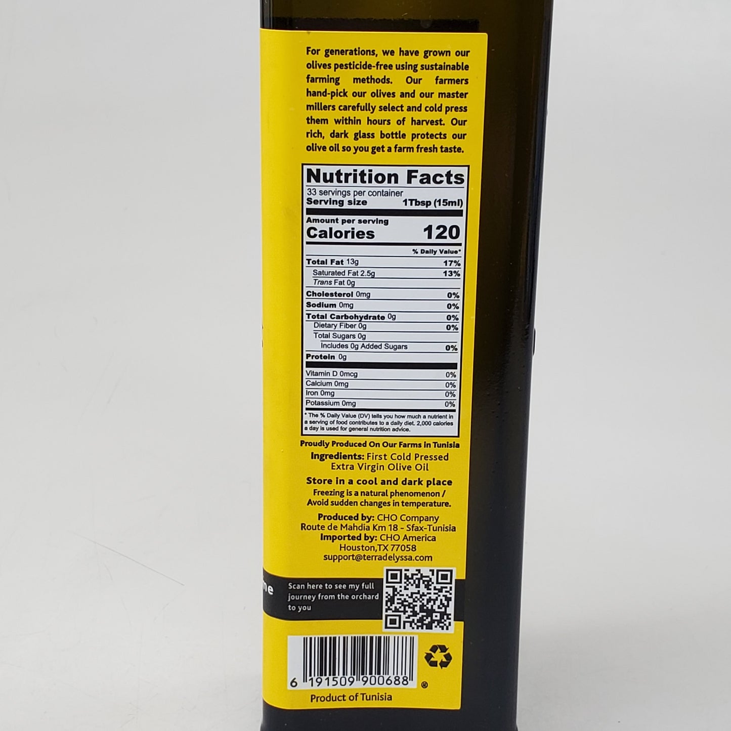 TERRA DELYSSA Extra Virgin Olive Oil 17 fl oz Cold Pressed Smooth Flavor (BB 10/25)