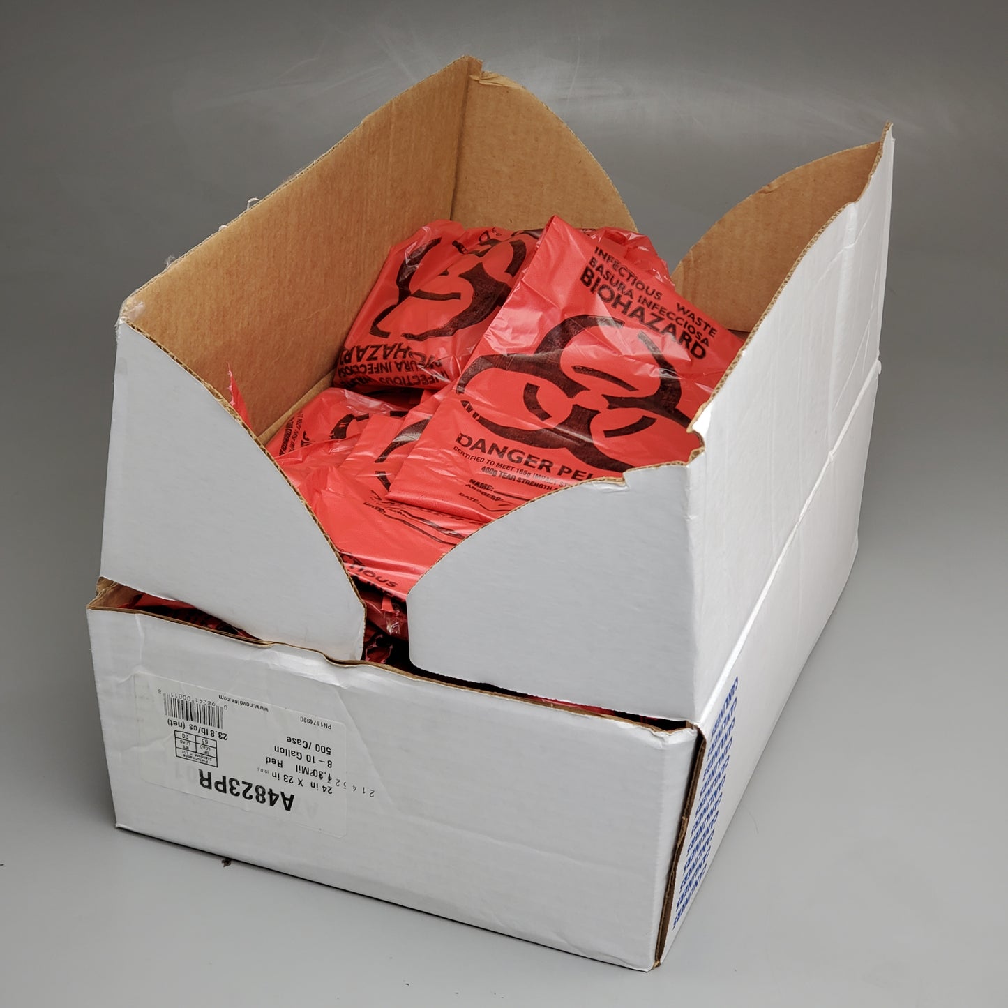 NOVOLEX (500 PACK) Danger Infectious Waste Can Liners Red 8-10 Gallon 24"X23" A4823PR