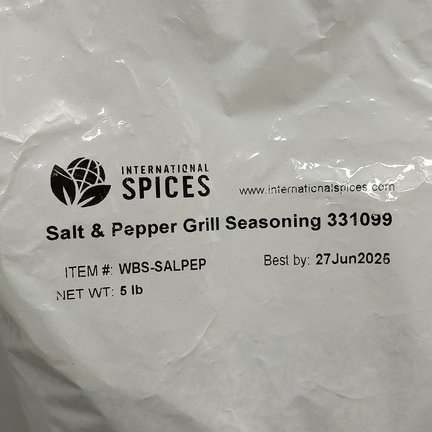 INTERNATIONAL SPICES, Salt & Pepper Grill Seasoning 5 lb Bag 331099 BB 06/25