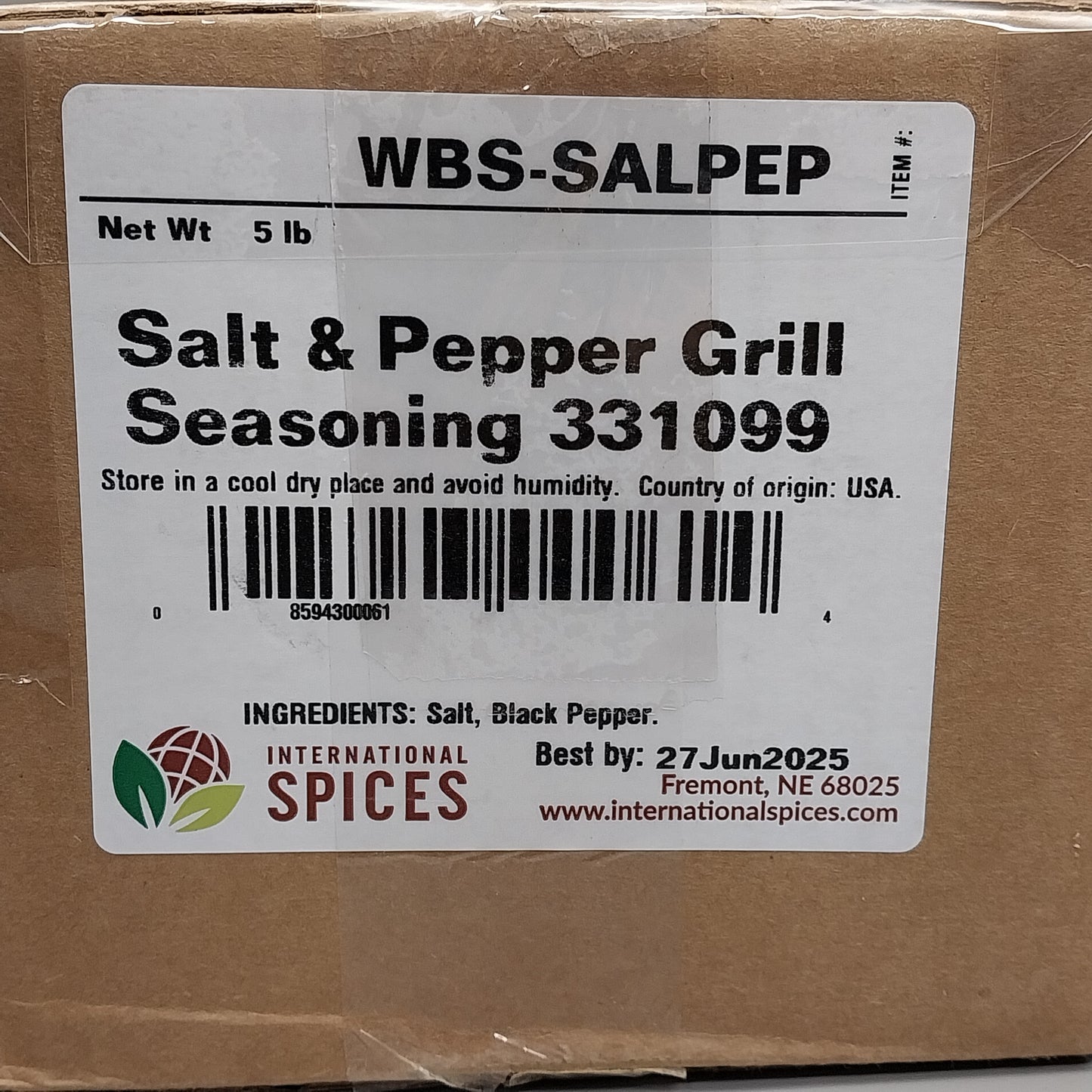 INTERNATIONAL SPICES, Salt & Pepper Grill Seasoning 5 lb Bag 331099 BB 06/25