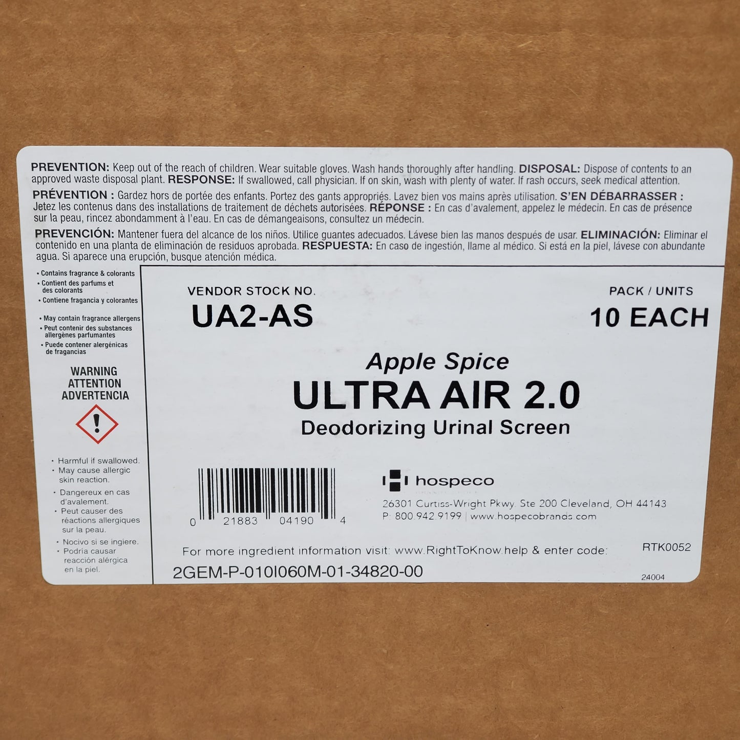 HOSPECO (10 Pack) Ultra Air 2.0 Apple Spice Deodorizing Urinal Screen UA2-AS