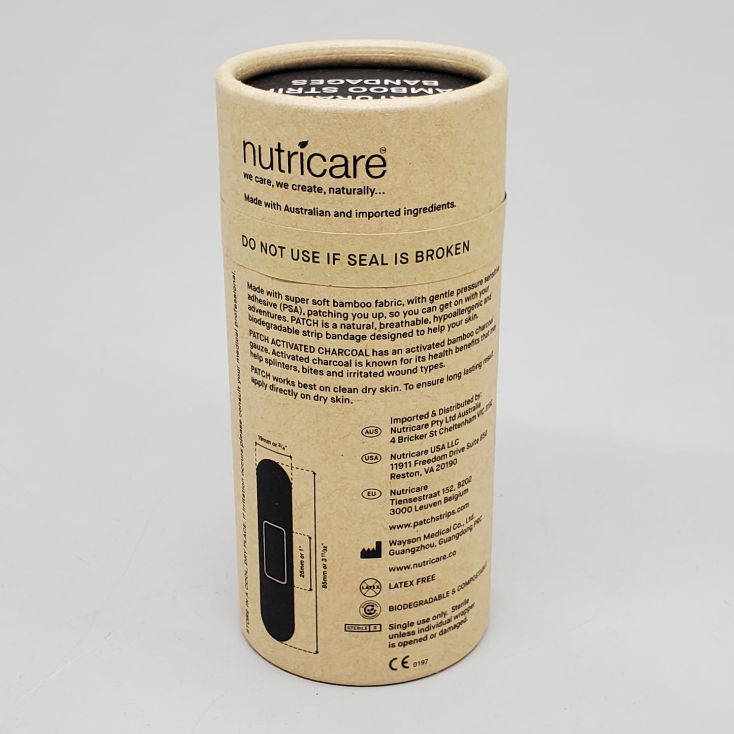 NUTRICARE (75 Bandages) Patch Charcoal Bamboo Bandages 3/4"x3-11/32" BB 05/26