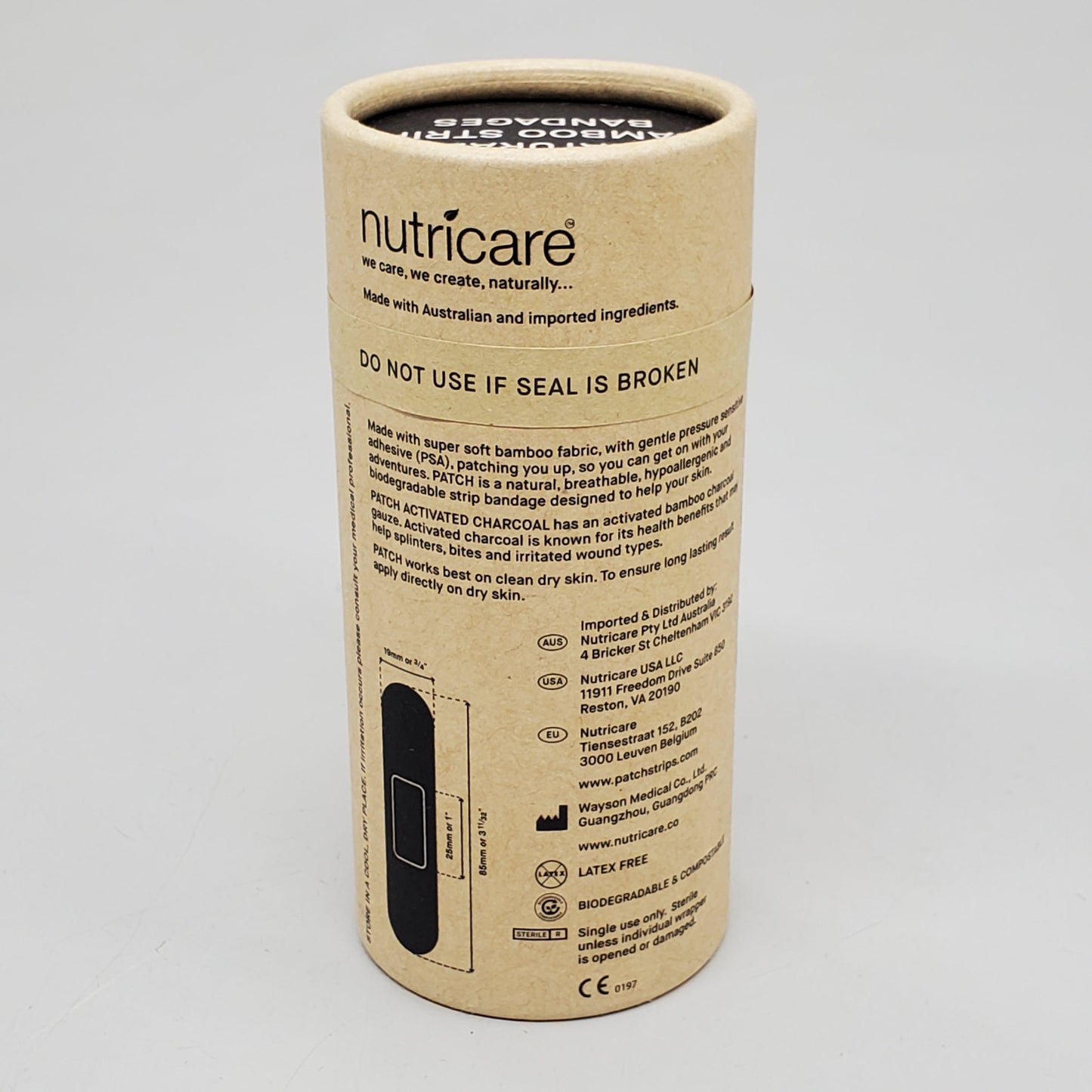 ZA@ NUTRICARE (75 Bandages) Patch Charcoal Bamboo Bandages 3/4"x3-11/32" BB 10/24 A