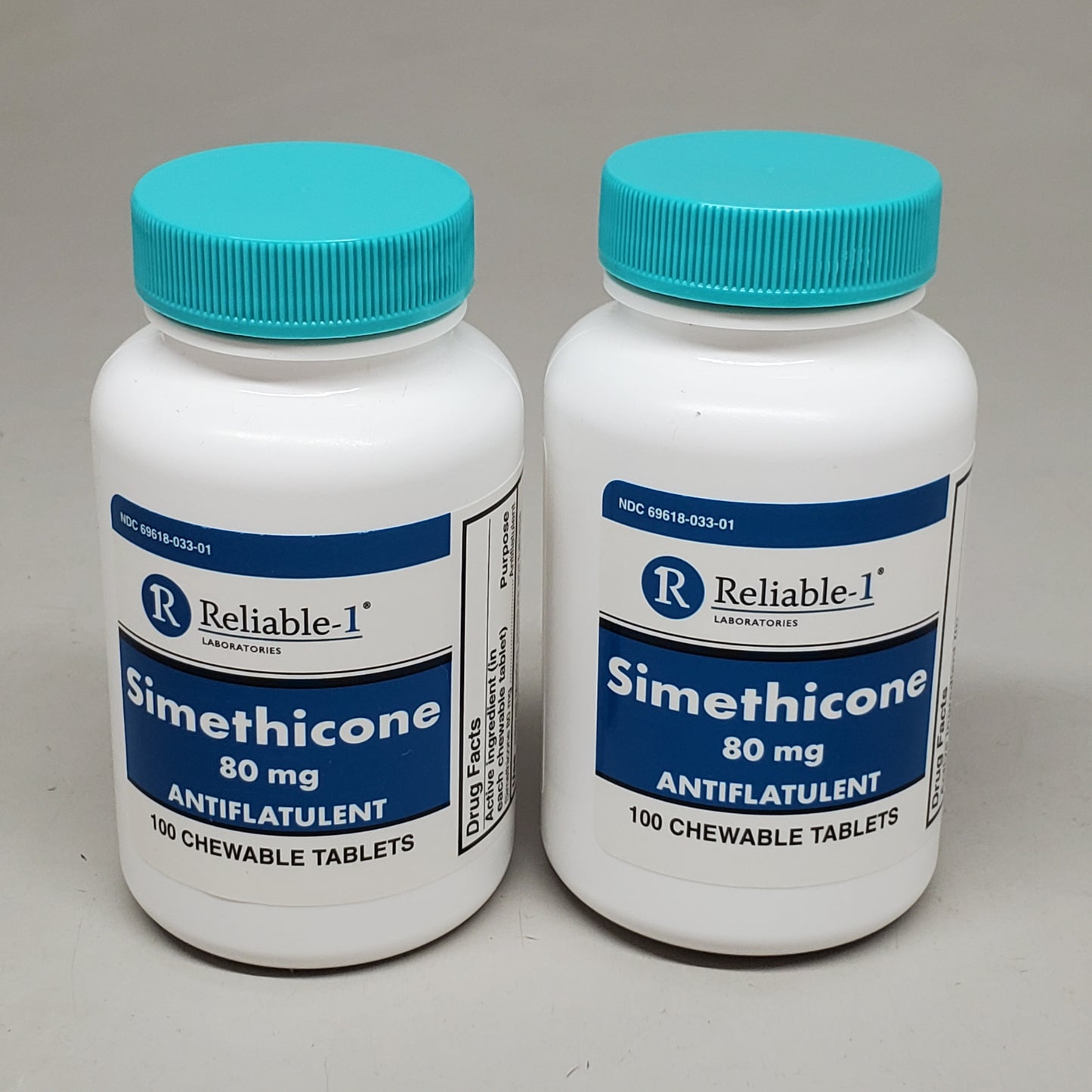 RELIABLE 1 (2 Pack) Simethicone 80 MG Chew Tablets 100 Tablets 23H385 BB-08/2025