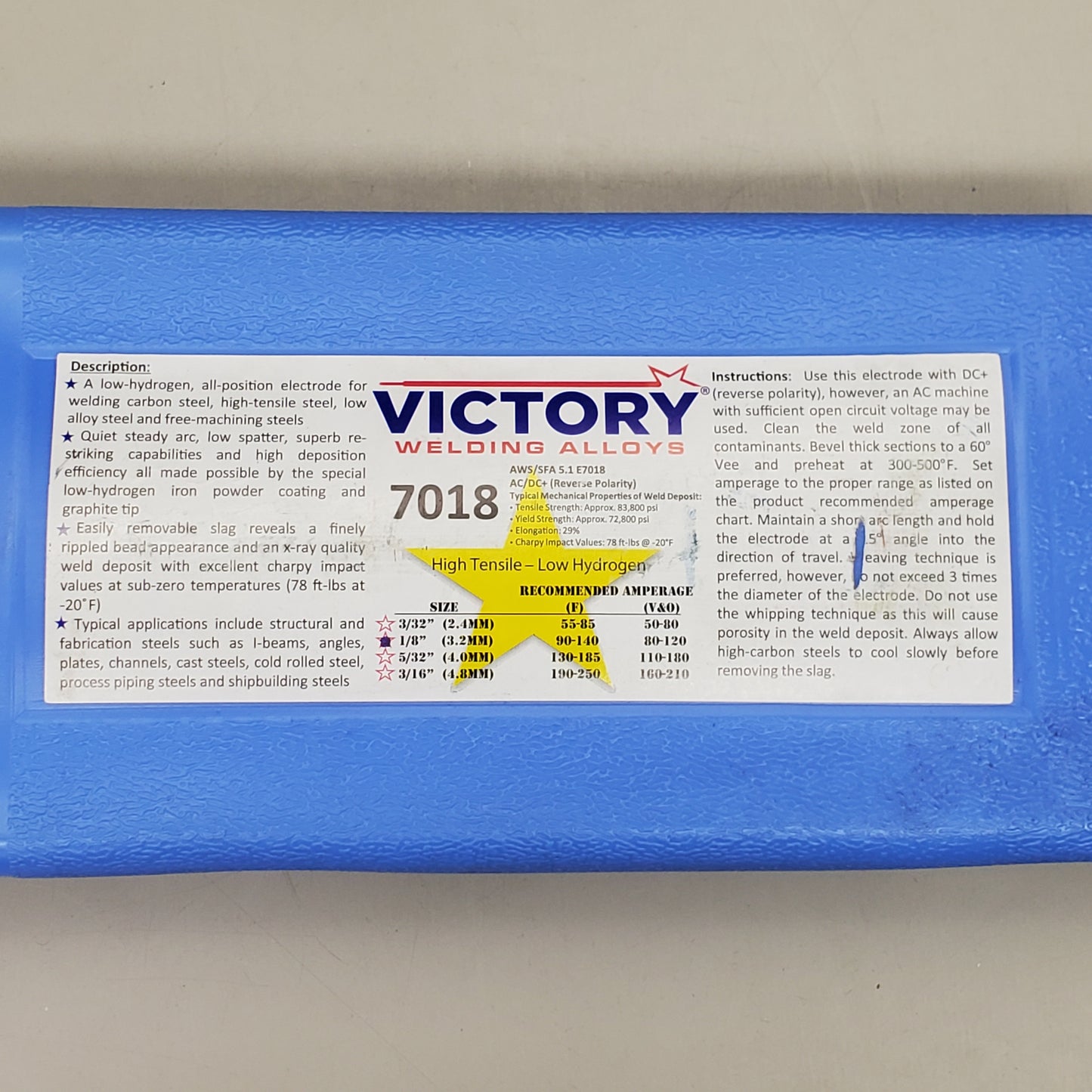 VICTORY Welding Alloys Welding Electrodes 1/8"x14" 10LBS AWS/SFA 5.1 E7018