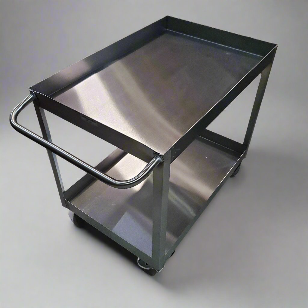 DURHAM Stainless Rolling Stock Cart 2 Shelf 36"Lx24"Wx35"T (Handle Bent Slightly)