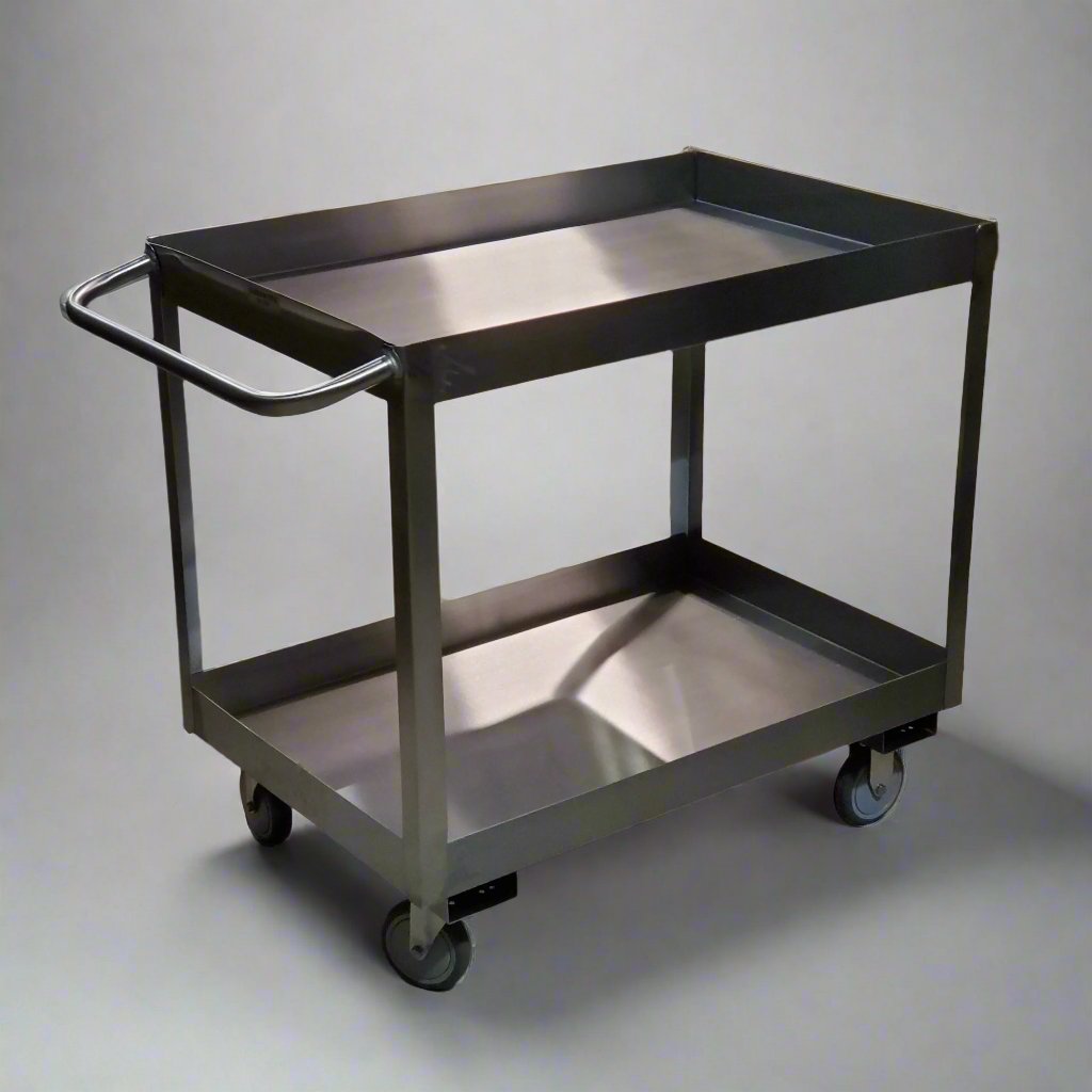 DURHAM Stainless Rolling Stock Cart 2 Shelf 36"Lx24"Wx35"T (Handle Bent Slightly)