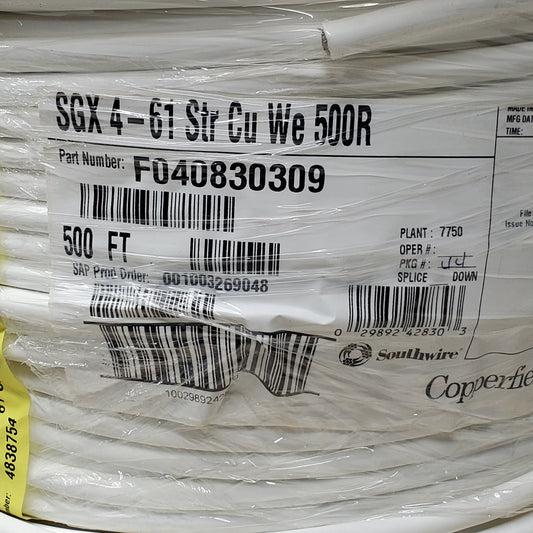 SOUTHWIRE COPPERFIELD SGX 4 AWG - 61 Stranded 1 Conductor Wire 500' White F040830309 Copper 88lbs