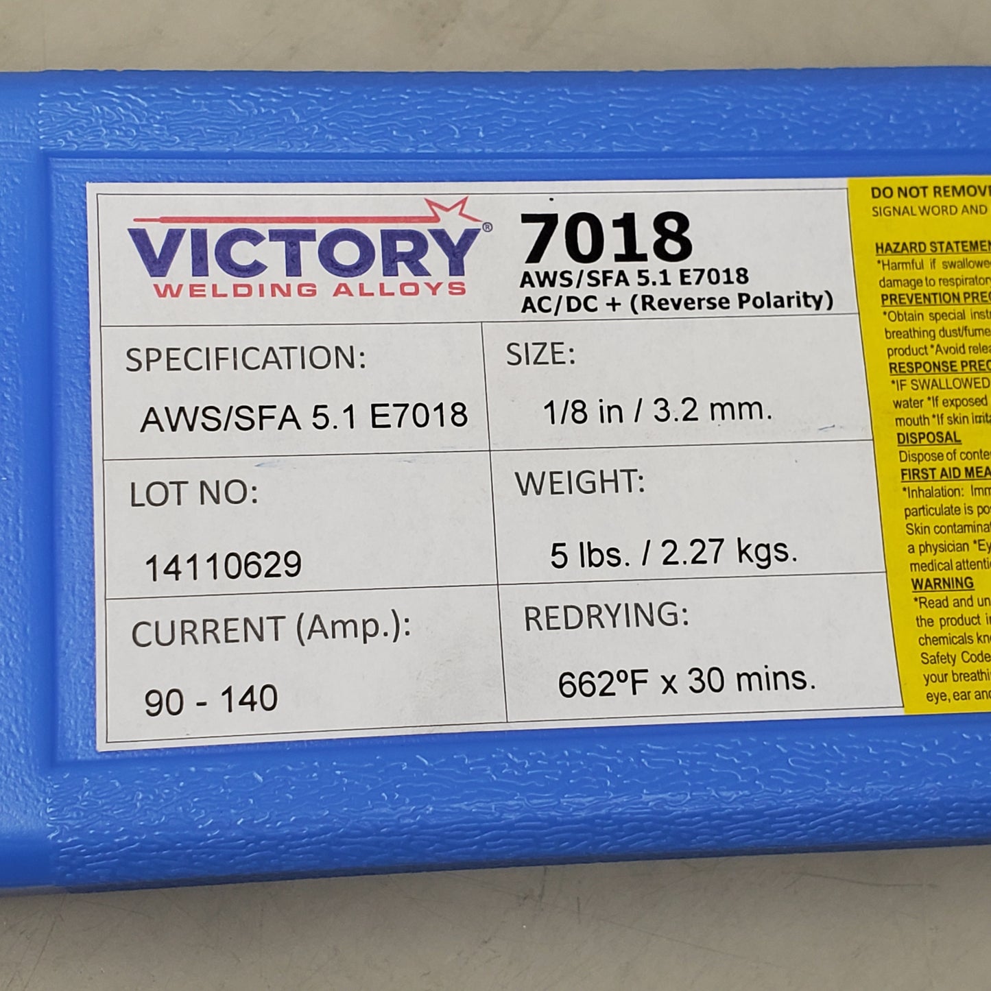 VICTORY Welding Alloys Welding Electrodes 1/8"x14" 5LBS AWS/SFA 5.1 E7018