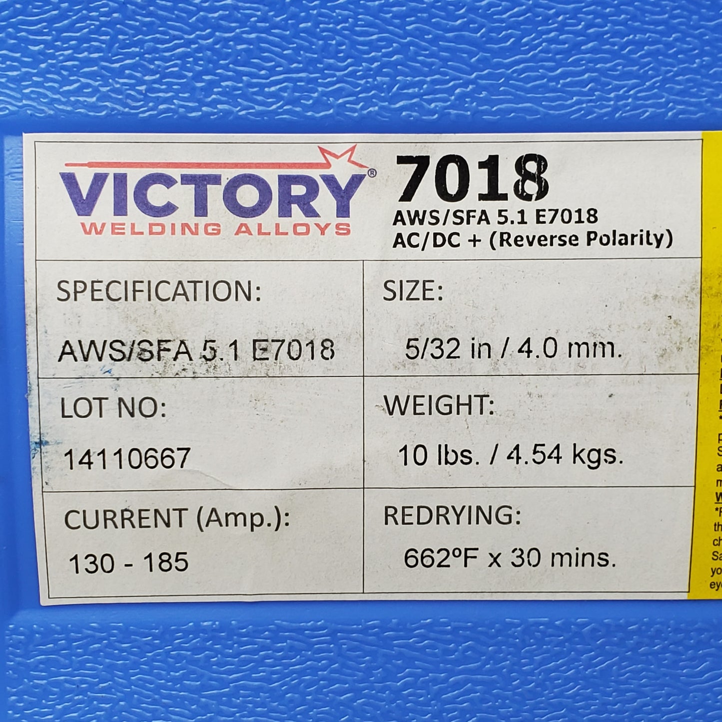 VICTORY Welding Alloys Welding Electrodes 5/32"x14" 10LBS AWS/SFA 5.1 E7018