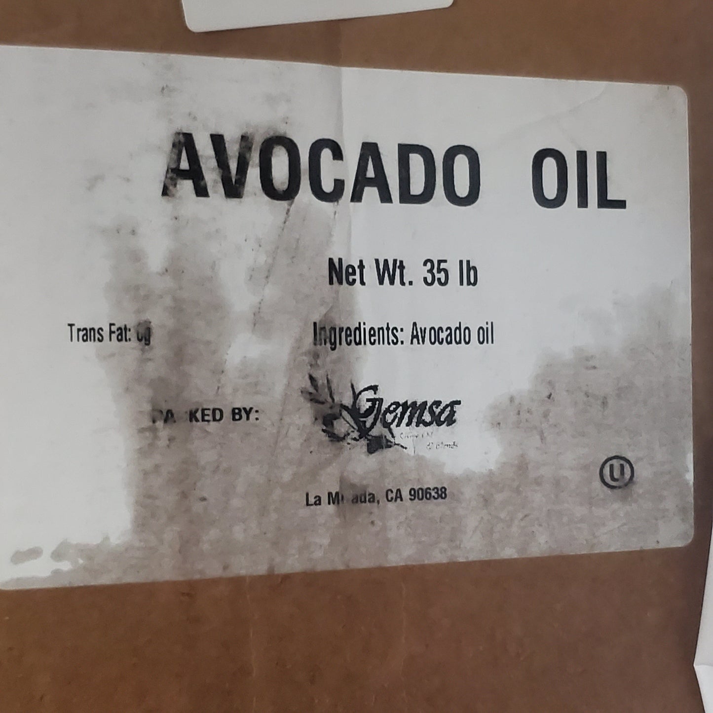 ZA@ GEMSA Avocado Oil 35 lbs (AS-IS, Damage) Z G