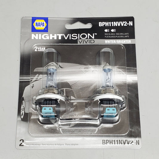 NAPA (2 Pack) NightVision Vivid Halogen Headlamps H11 Low Beam Whiter/Brighter BPH11NVV2-N 12V 55W