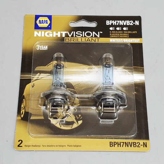 NAPA (2 Pack) NightVision Brilliant Halogen Headlamps H7 High/Low Beam Whitest/Brightest BPH7NVB2-N 12V 55W