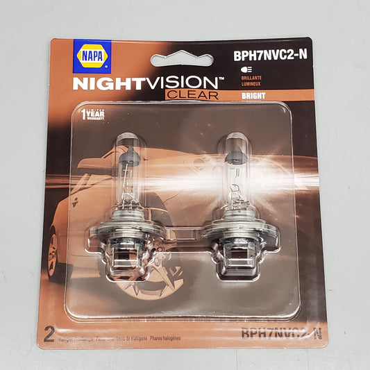 NAPA (2 Pack) NightVision Clear Halogen Headlamps H7 High/Low Beam Bright BPH7NVC2-N 12V 55W