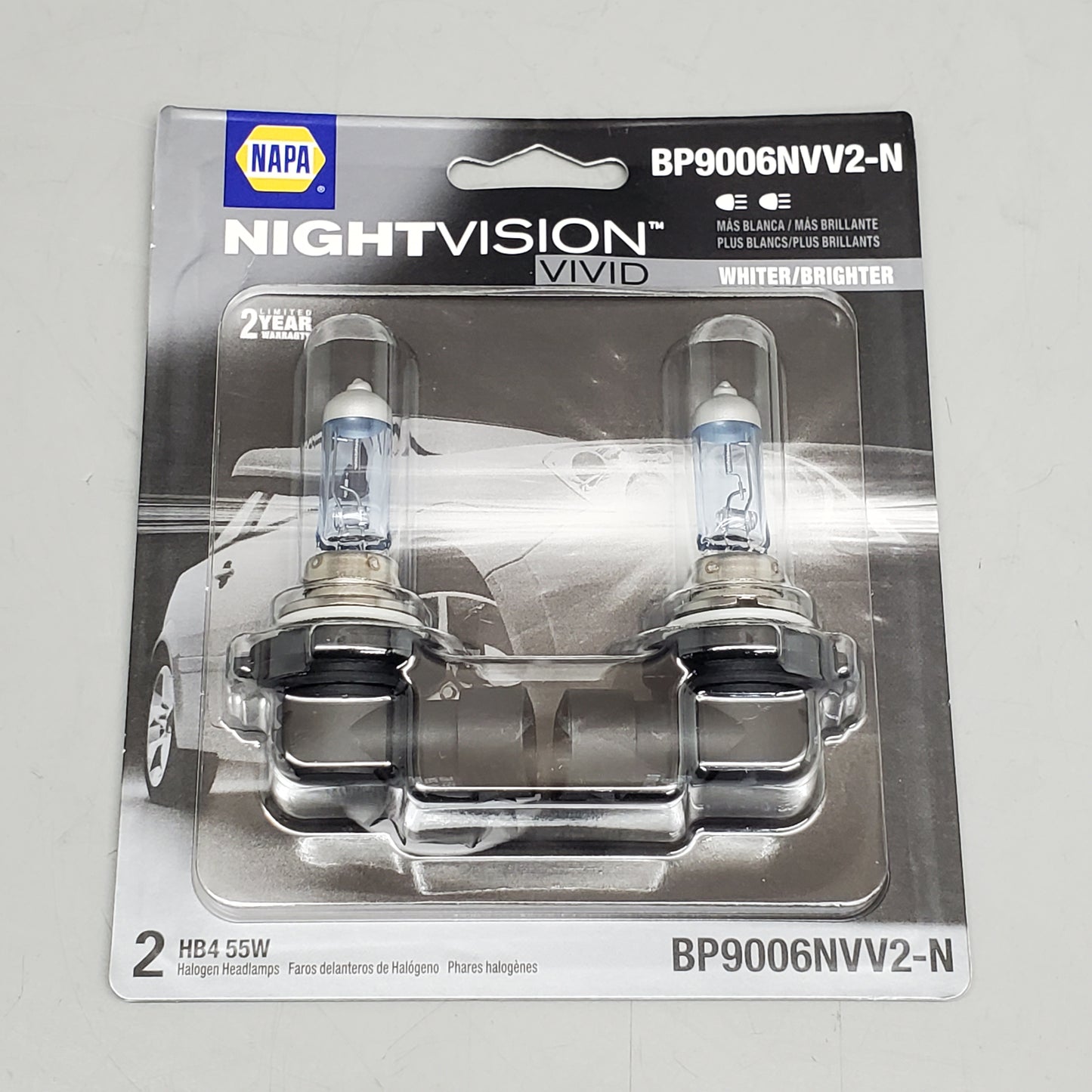 NAPA (2 Pack) NightVision Vivid Halogen Headlamps HB4 High/Low Beam Whiter/Brighter BP9006NVV2-N 12.8V 65W