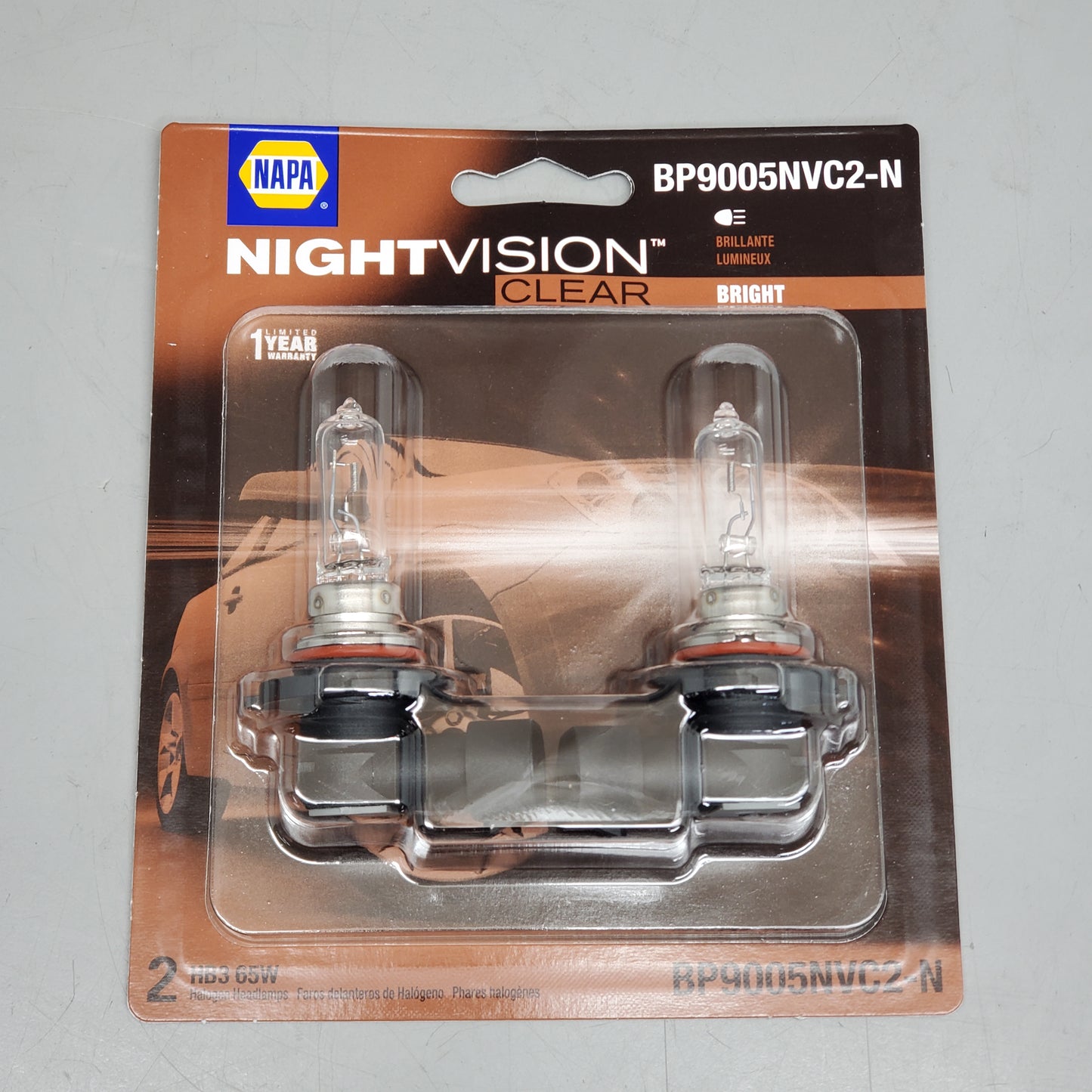 NAPA (2 Pack) NightVision Clear Halogen Headlamps HB3 High/Low Beam Bright BP9005NVC2-N 12.8V 65W