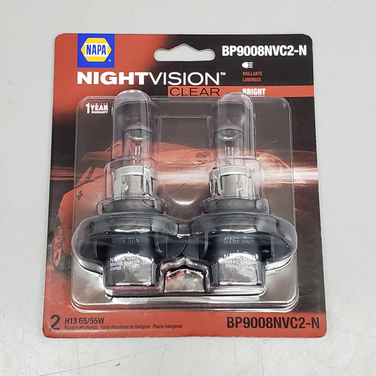 NAPA (2 Pack) NightVision Clear Halogen Headlamps H13 High/Low Beam Bright BP9008NVC2-N 12.8V 65/55W