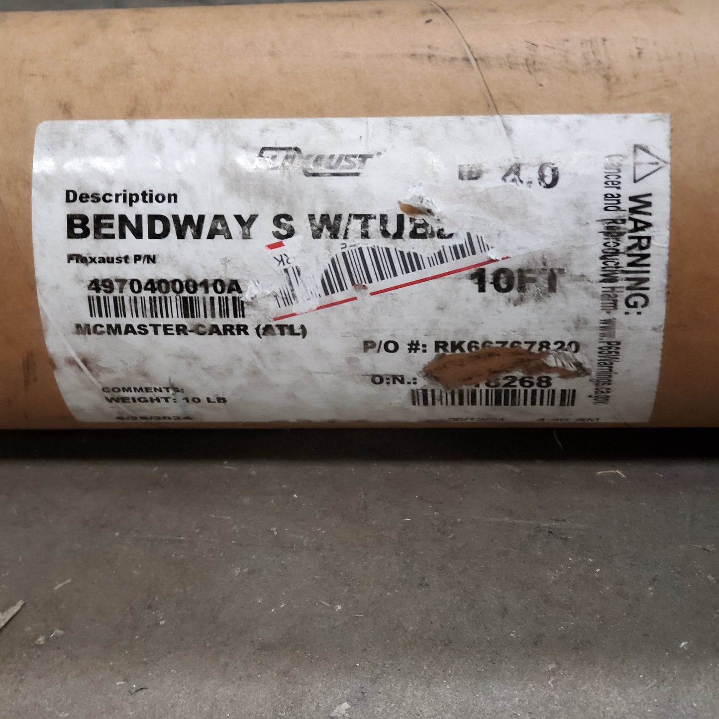 ZA@ FLEXAUST Bendway Duct Hose 4"x10' 4970400010A (AS-IS Damaged)