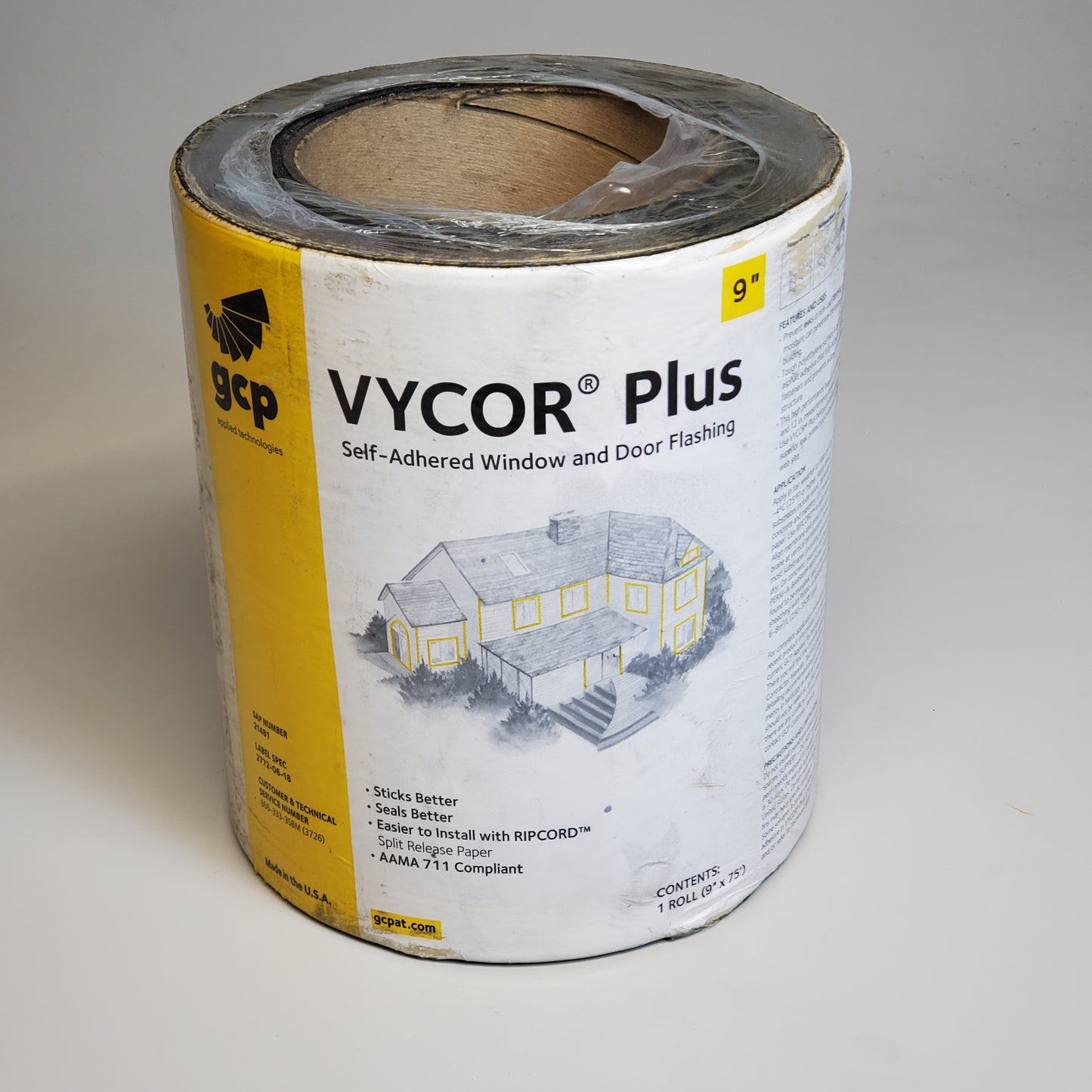 VYCOR Plus Self Adhered Flashing for Windows, Doors & Critical Non-Roof Details 9"x75' 21481