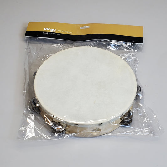 STAGG Pre-tuned Wooden Tambourine with Rivetted Head and 2 Rows of Jingles Hand Percussion STA-1210