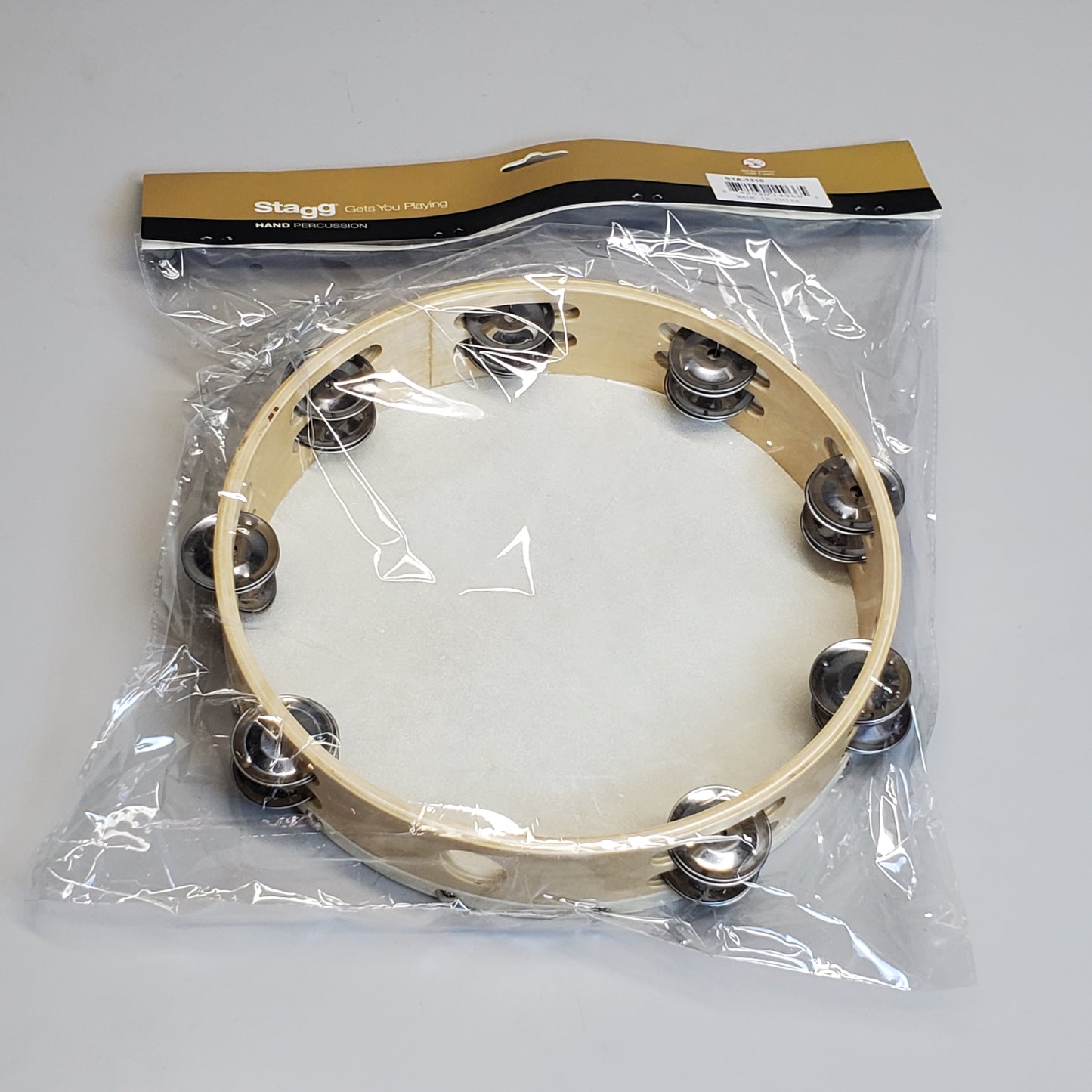 STAGG Pre-tuned Wooden Tambourine with Rivetted Head and 2 Rows of Jingles Hand Percussion STA-1210