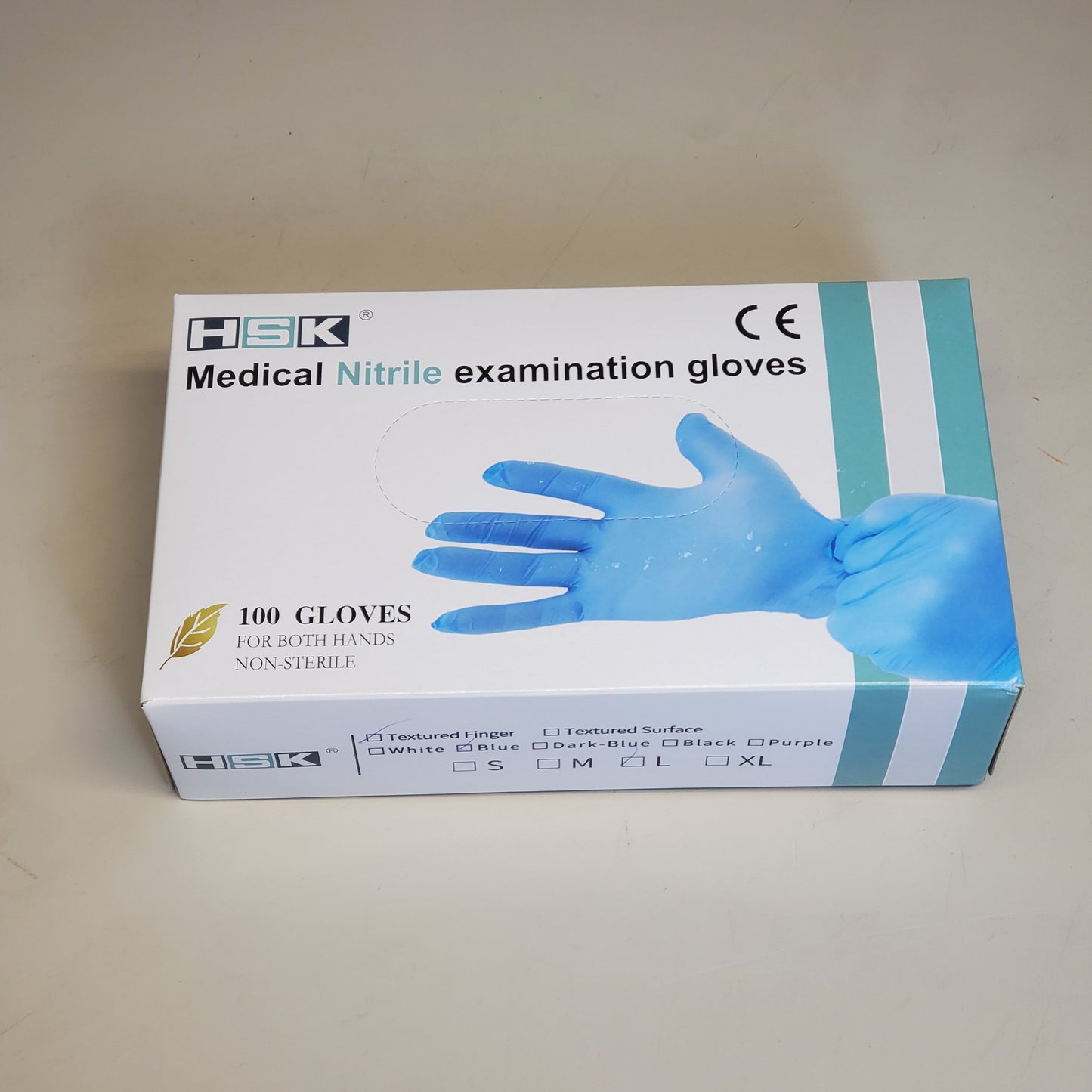 ZA@ HSK (60 Boxes = 6000 Gloves) Medical Nitrile Examination Gloves SZ Large Blue Textured Finger Powder Free