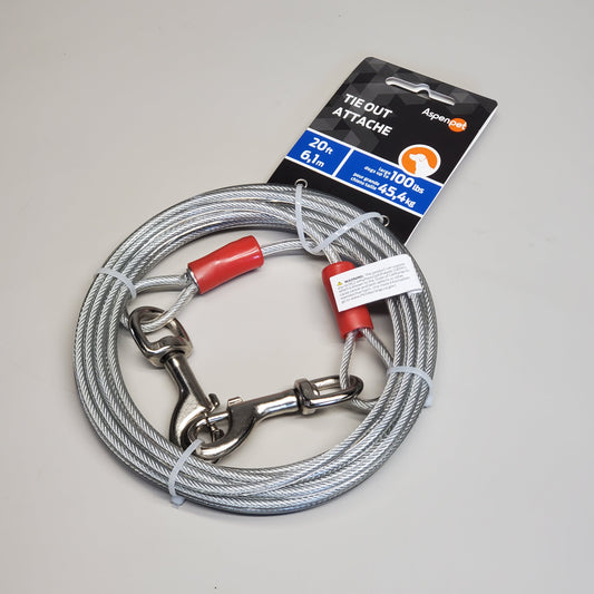 ZA@ ASPENPET Tie Out Cable 20' for Large Dogs up to 100 lbs. W/ Swivel Snap Hooks 3417020 A