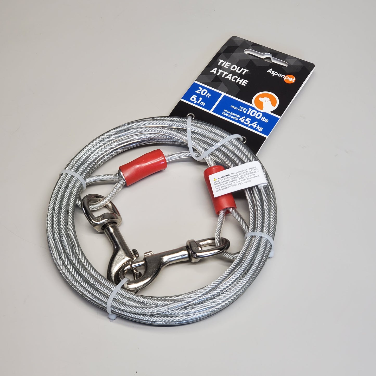 ZA@ ASPENPET Tie Out Cable 20' for Large Dogs up to 100 lbs. W/ Swivel Snap Hooks 3417020 B