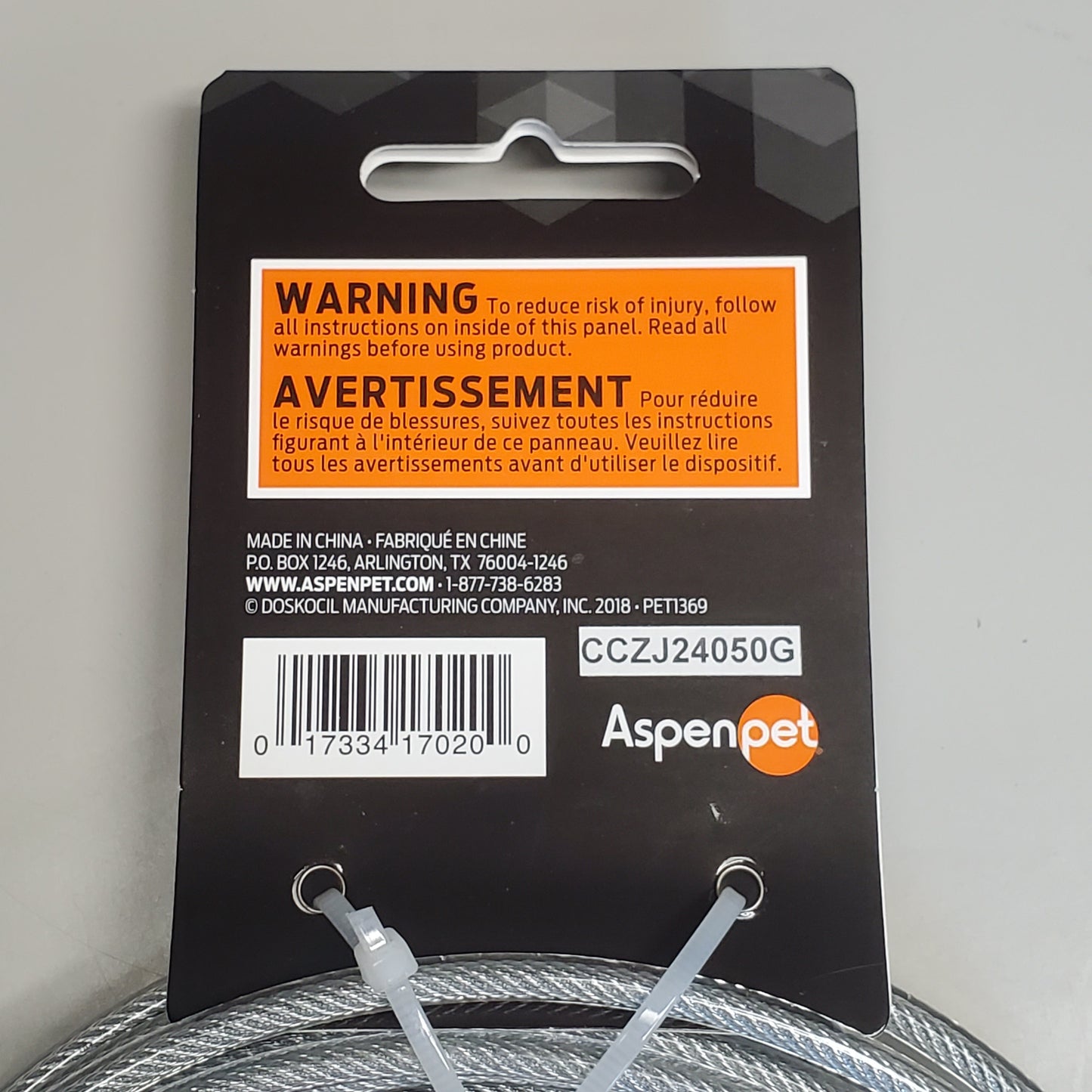 ZA@ ASPENPET Tie Out Cable 20' for Large Dogs up to 100 lbs. W/ Swivel Snap Hooks 3417020 B