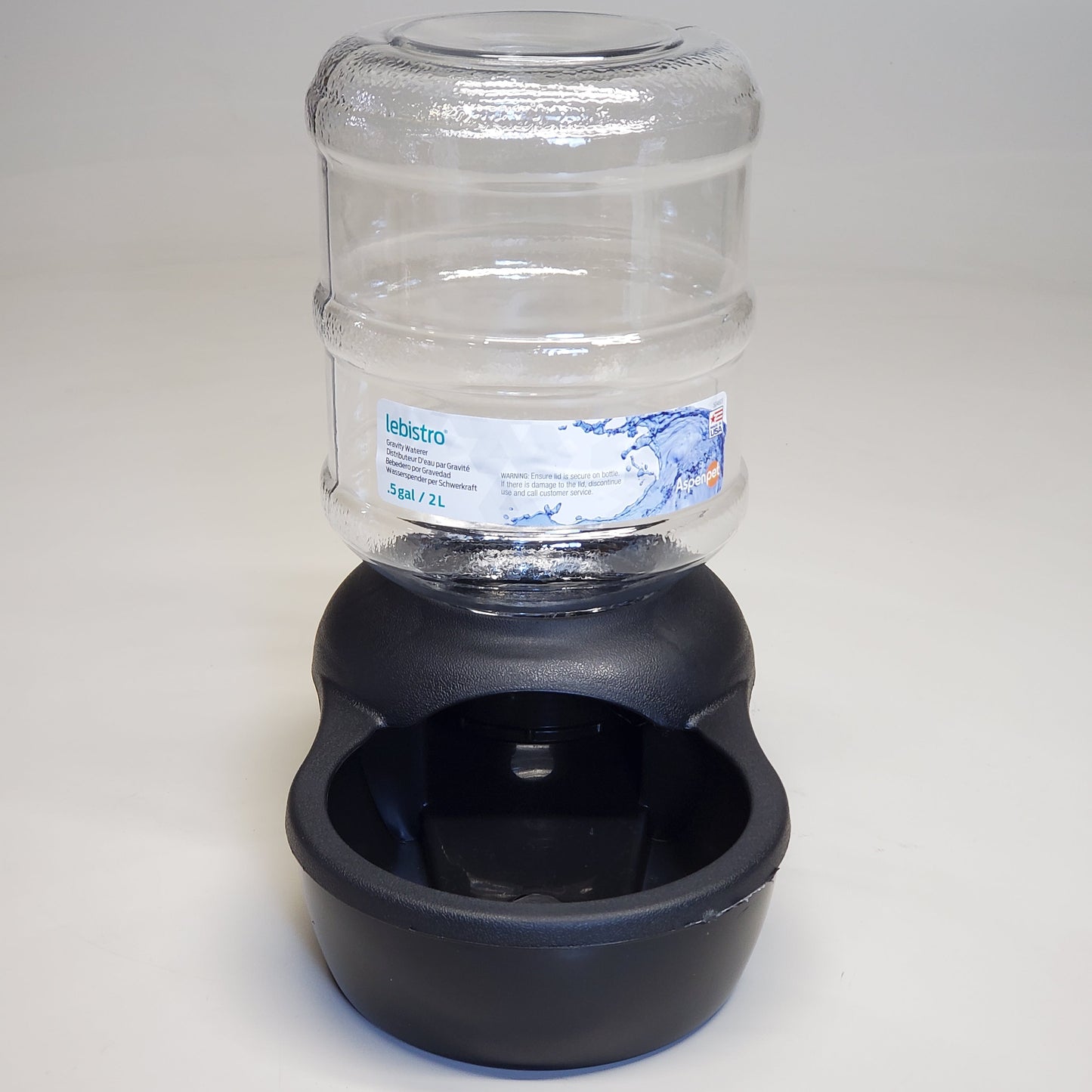 ZA@ ASPEN PET Lebistro Gravity Waterer 0.5 Gallon Clear / Black 533134 24297 A