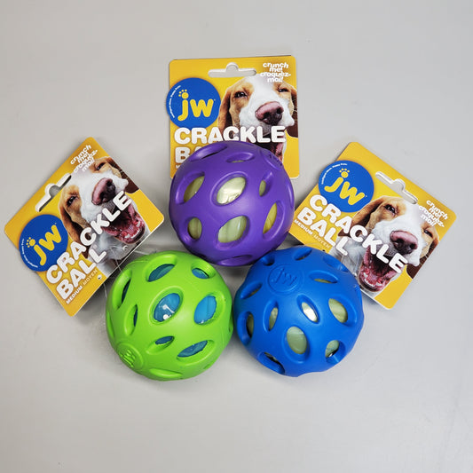 ZA@ JW (3 Pack) Crackle Heads Crackle Fetch Balls Blue/Green/Purple 3" 47014 D