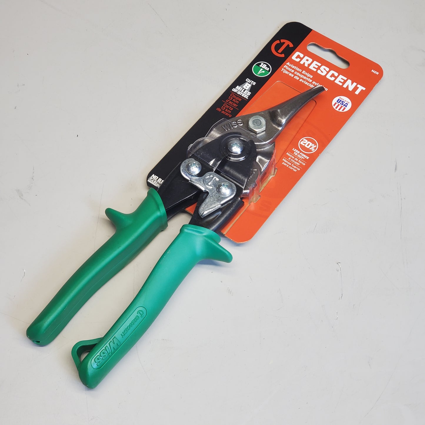 WISS Crescent Straight and Right Cut Aviation Snips Green Handle 9" M2R
