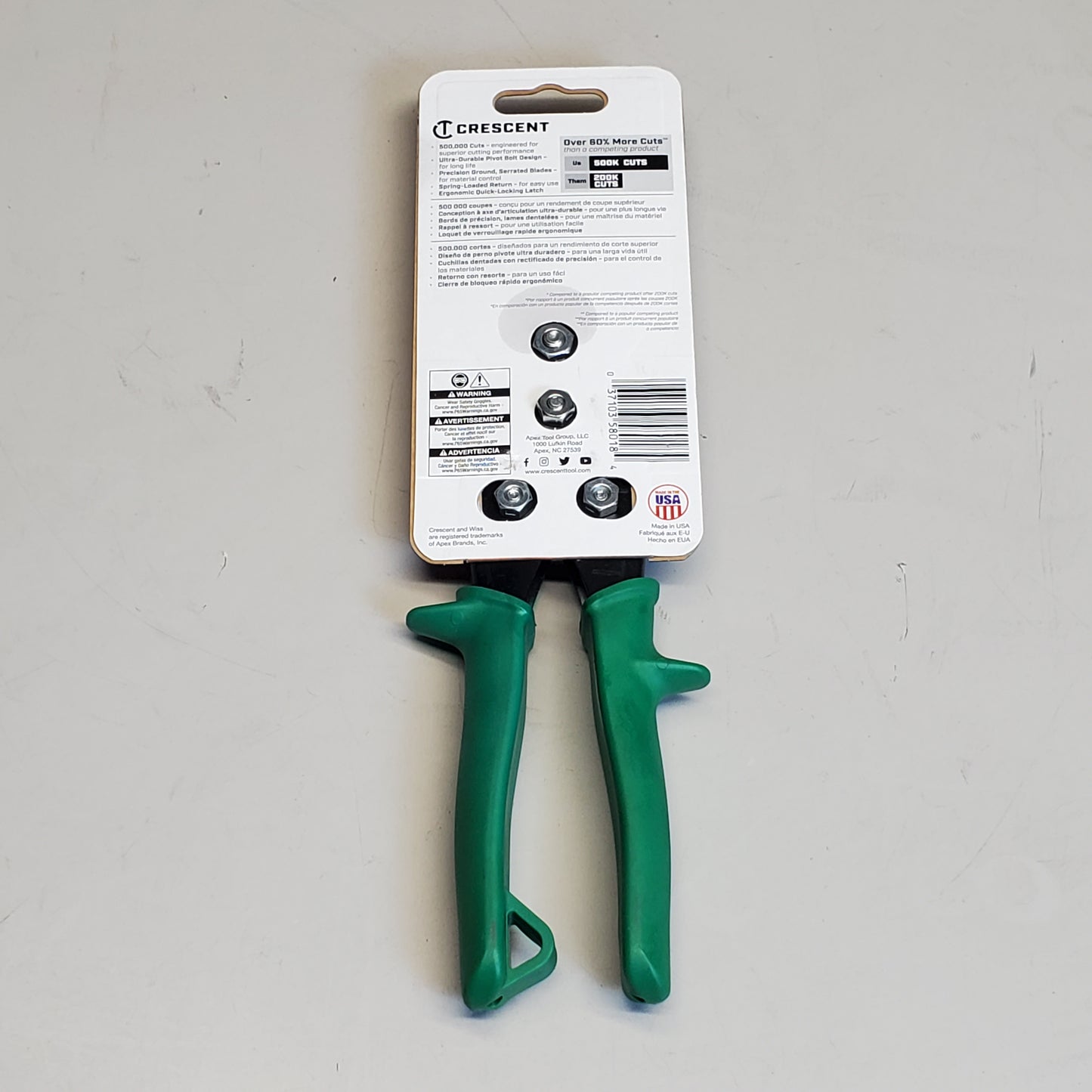 WISS Crescent Straight and Right Cut Aviation Snips Green Handle 9" M2R